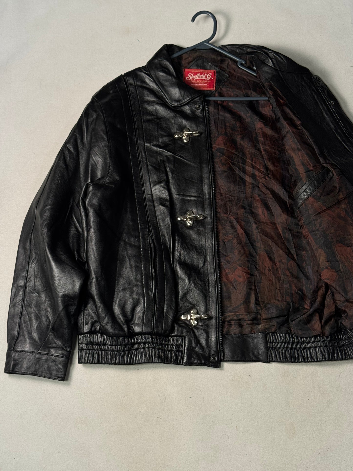 Black Real Leather Clasp Jacket (Size M)