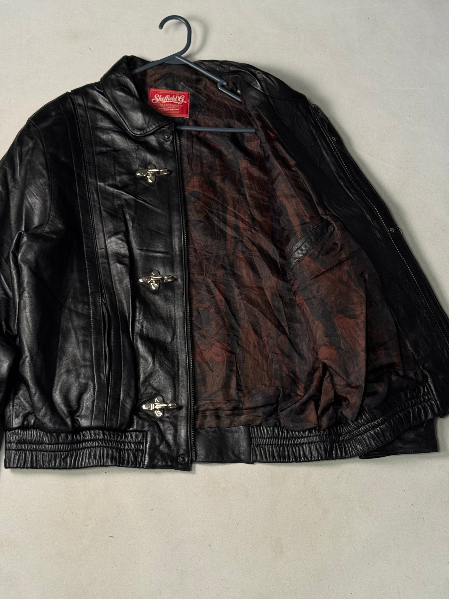 Black Real Leather Clasp Jacket (Size M)