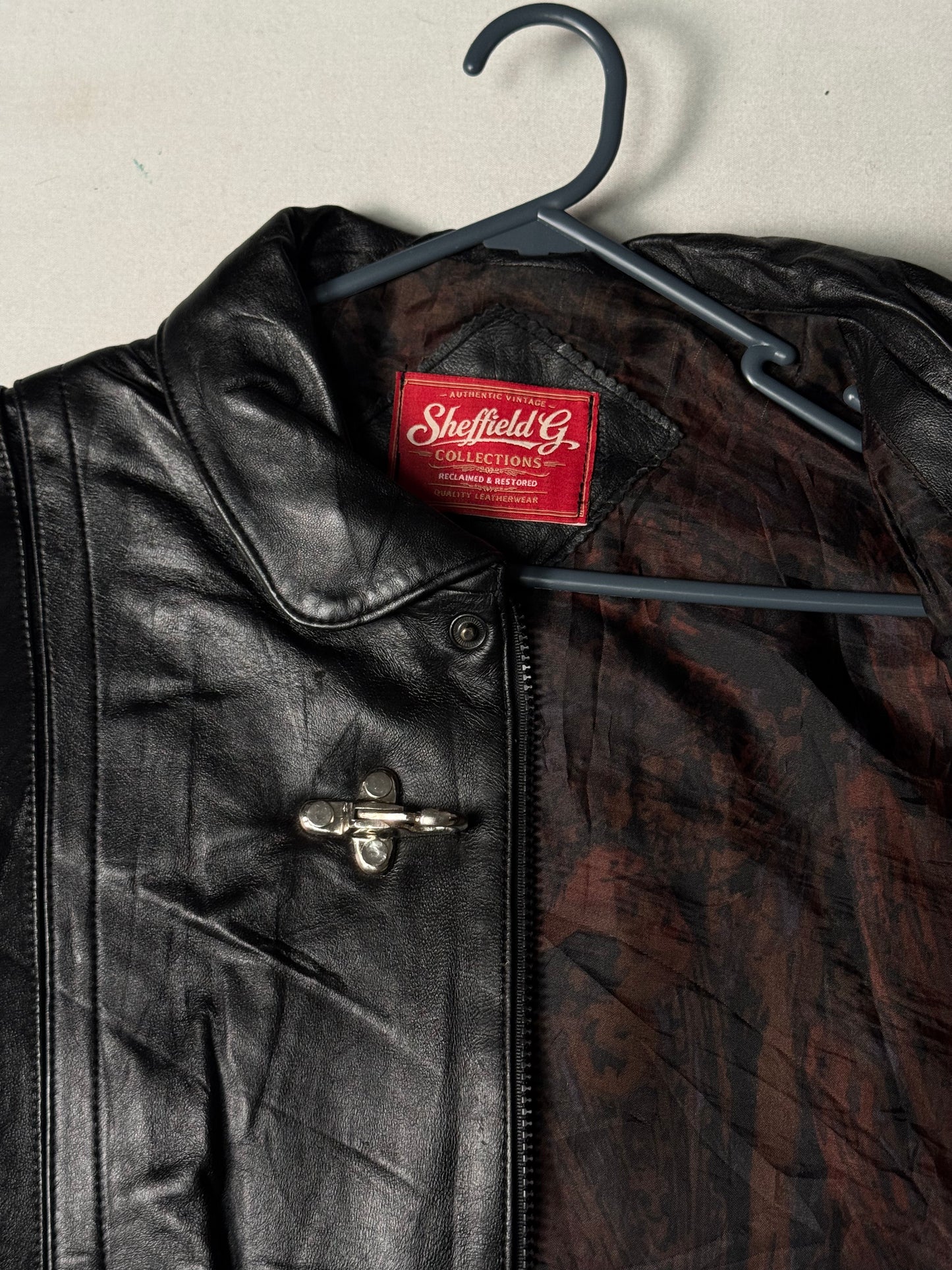 Black Real Leather Clasp Jacket (Size M)