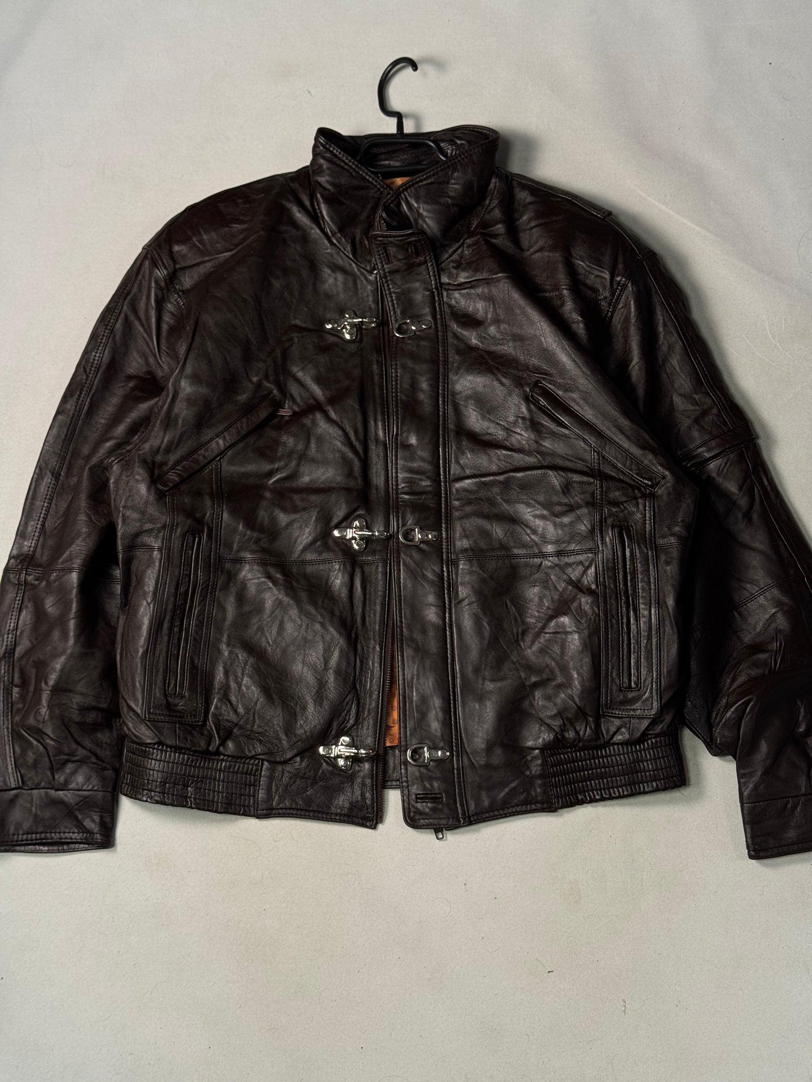 Brown Real Leather Clasp Jacket (Size L)