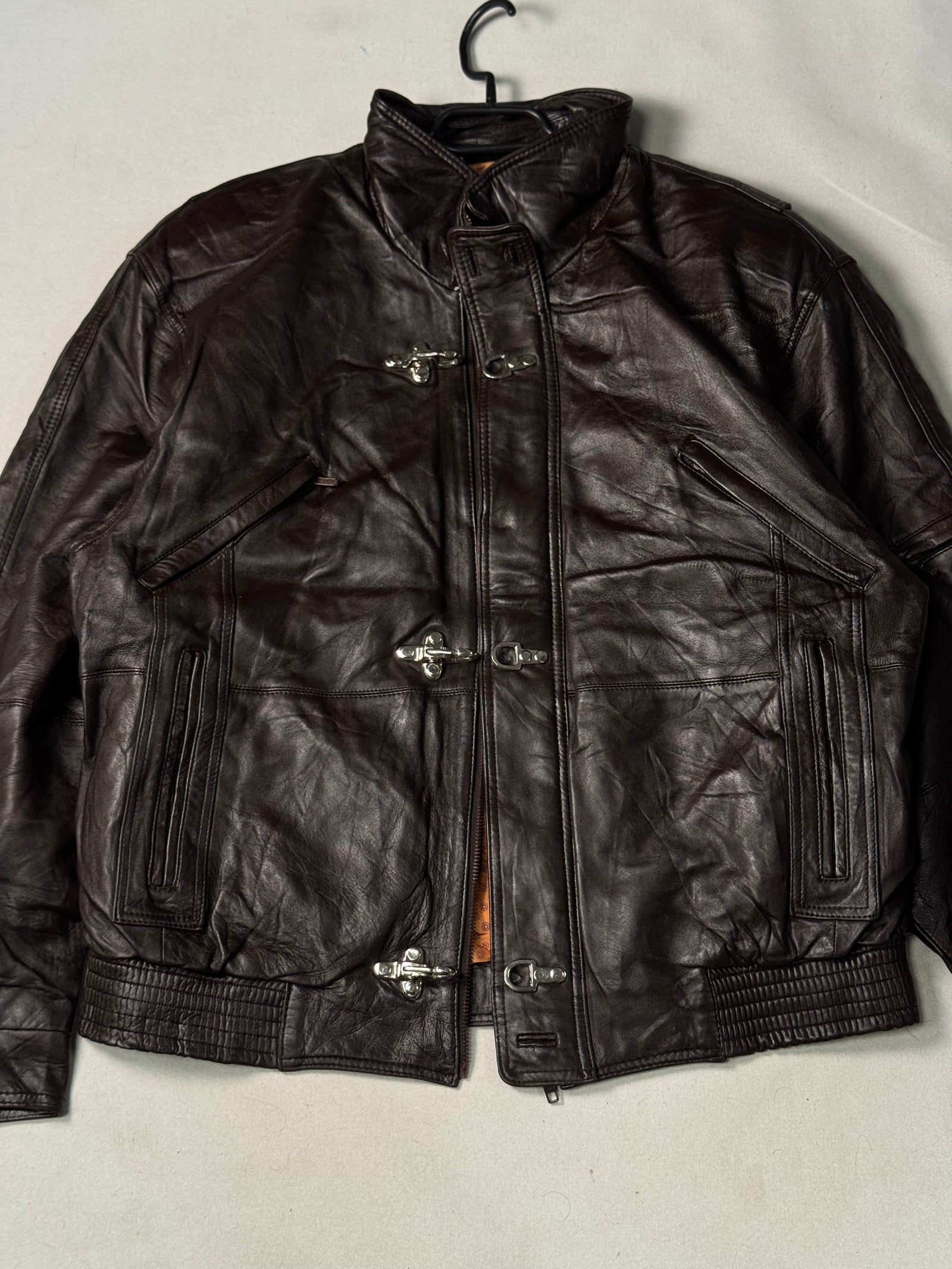 Brown Real Leather Clasp Jacket (Size L)