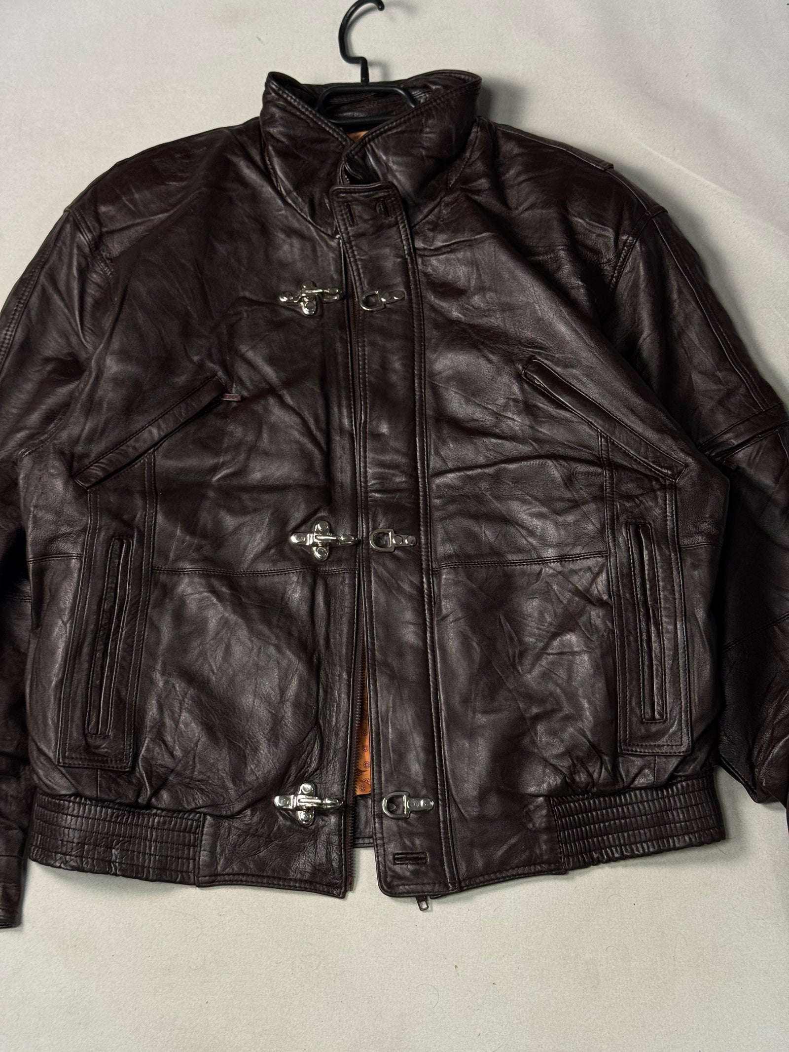 Brown Real Leather Clasp Jacket (Size L)