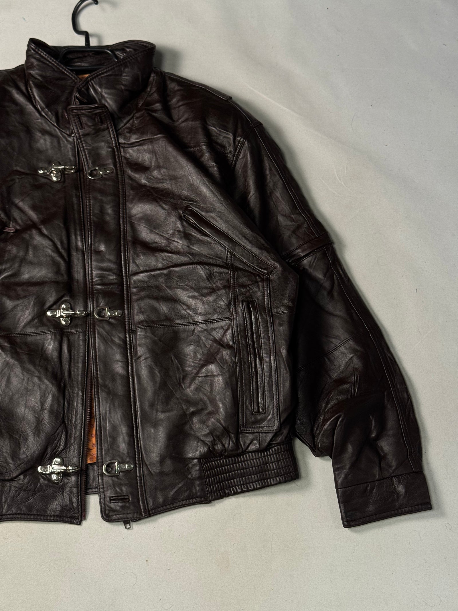 Brown Real Leather Clasp Jacket (Size L)