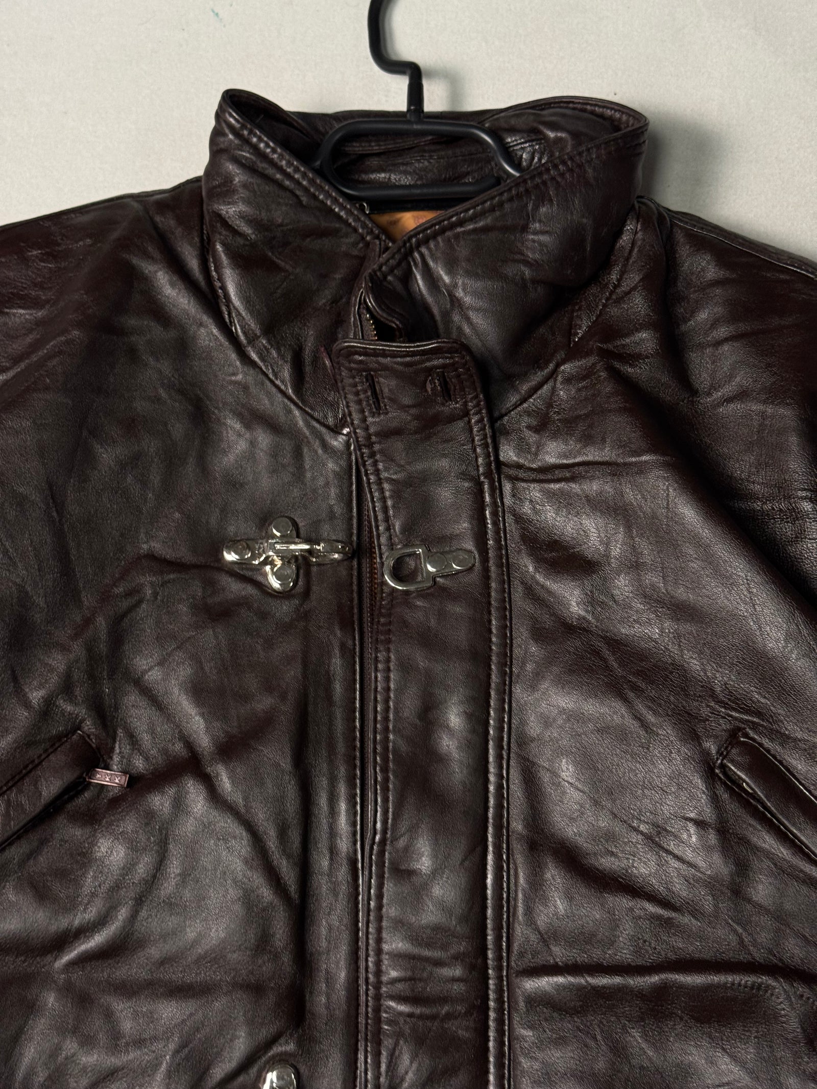 Brown Real Leather Clasp Jacket (Size L)