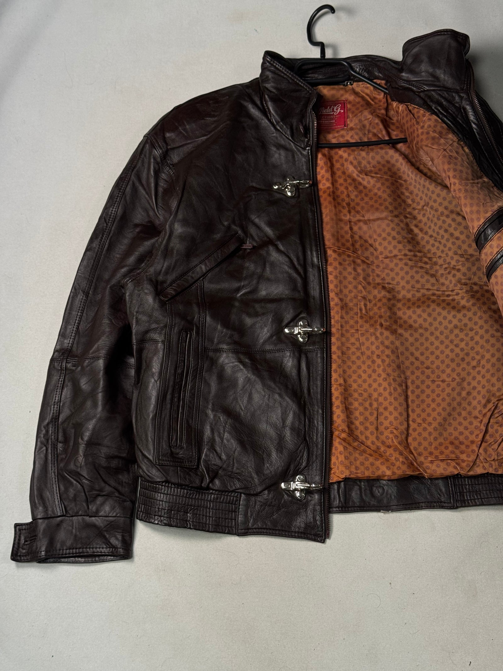 Brown Real Leather Clasp Jacket (Size L)