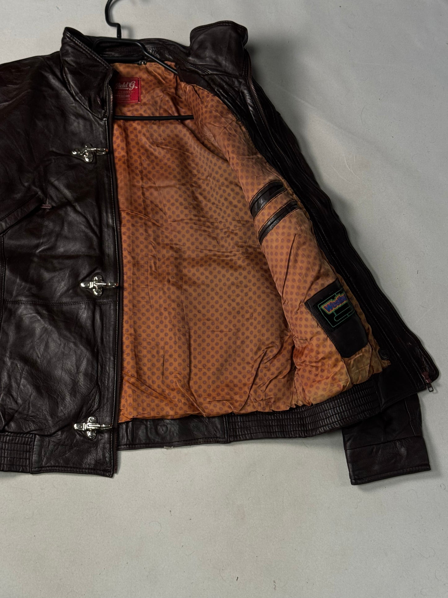 Brown Real Leather Clasp Jacket (Size L)