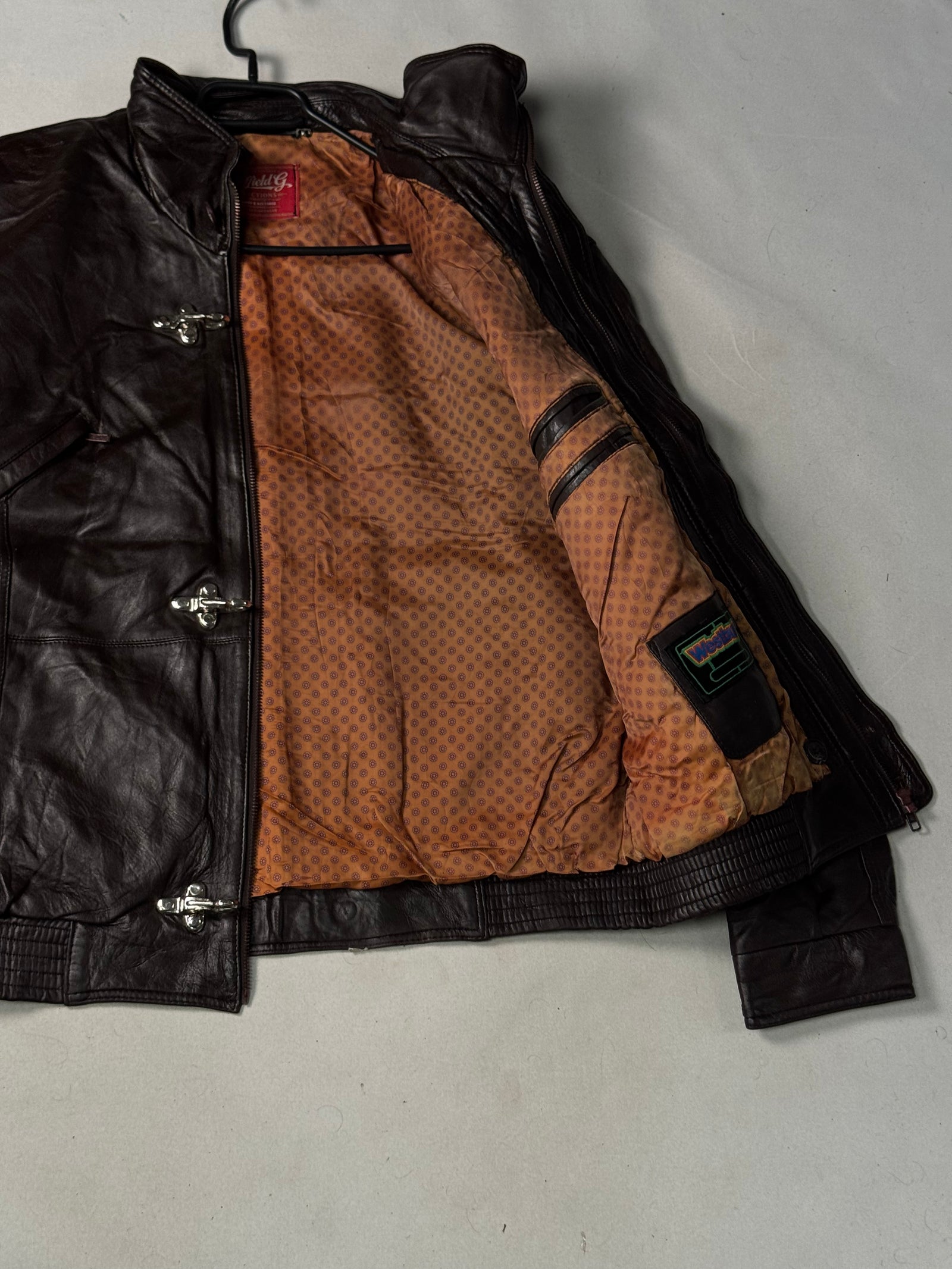 Brown Real Leather Clasp Jacket (Size L)