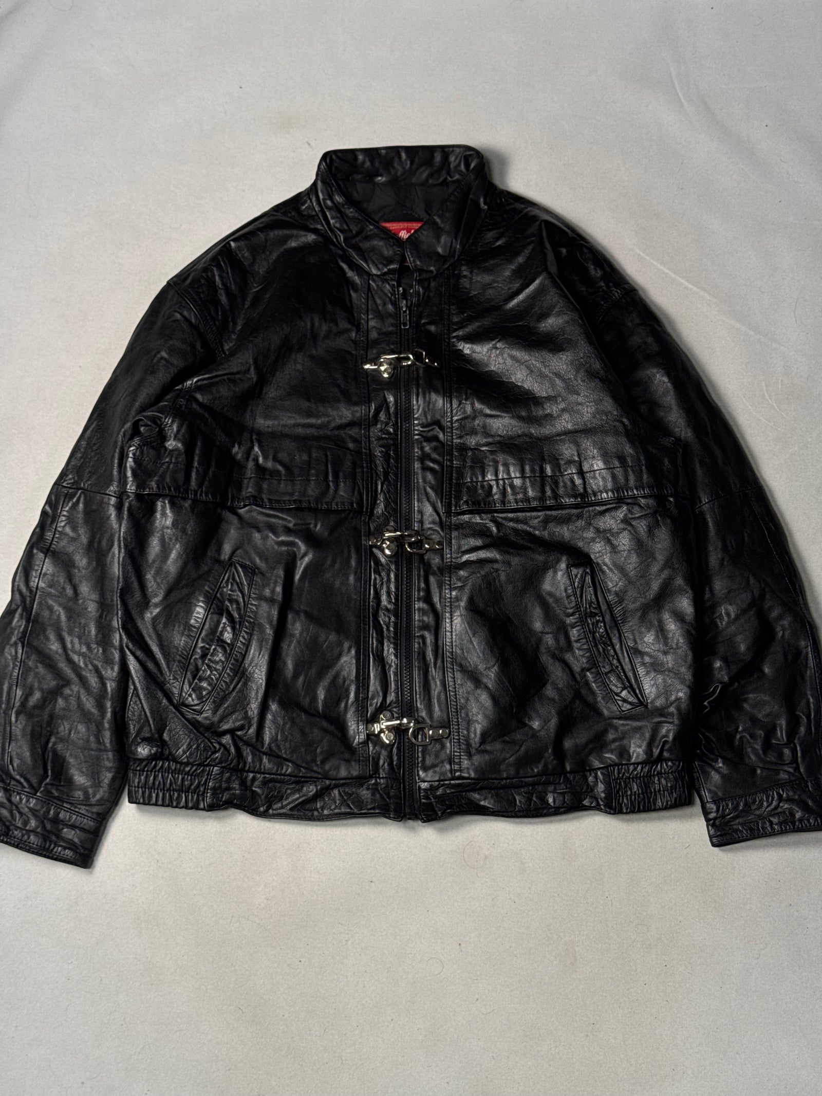 Black Real Leather Clasp Jacket (Size L)