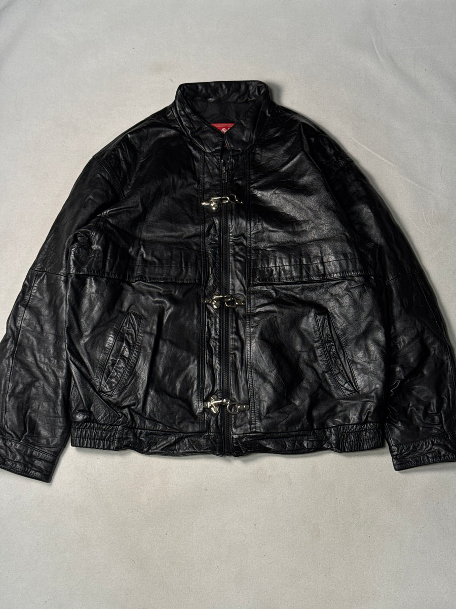 Black Real Leather Clasp Jacket (Size L)