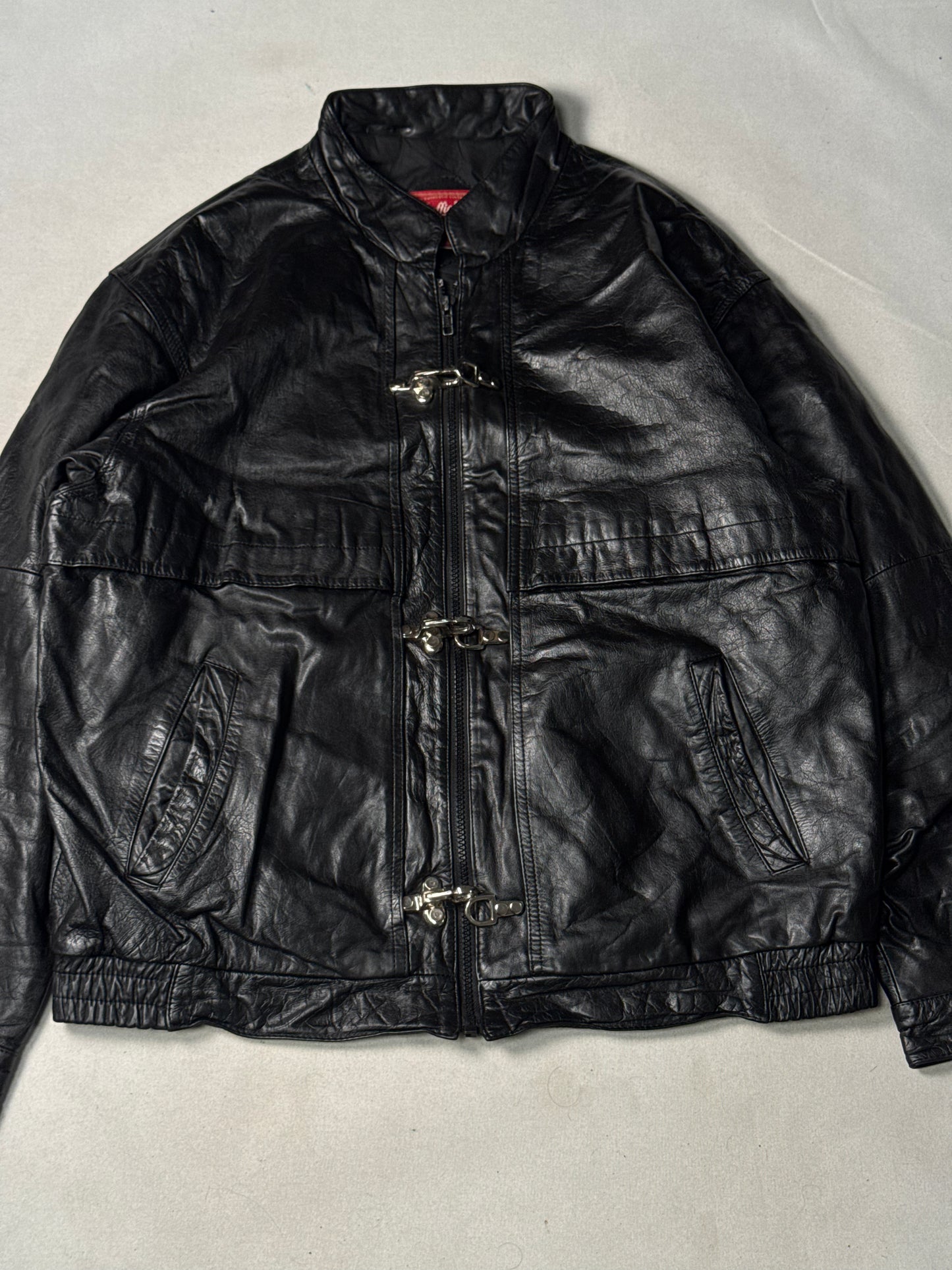 Black Real Leather Clasp Jacket (Size L)