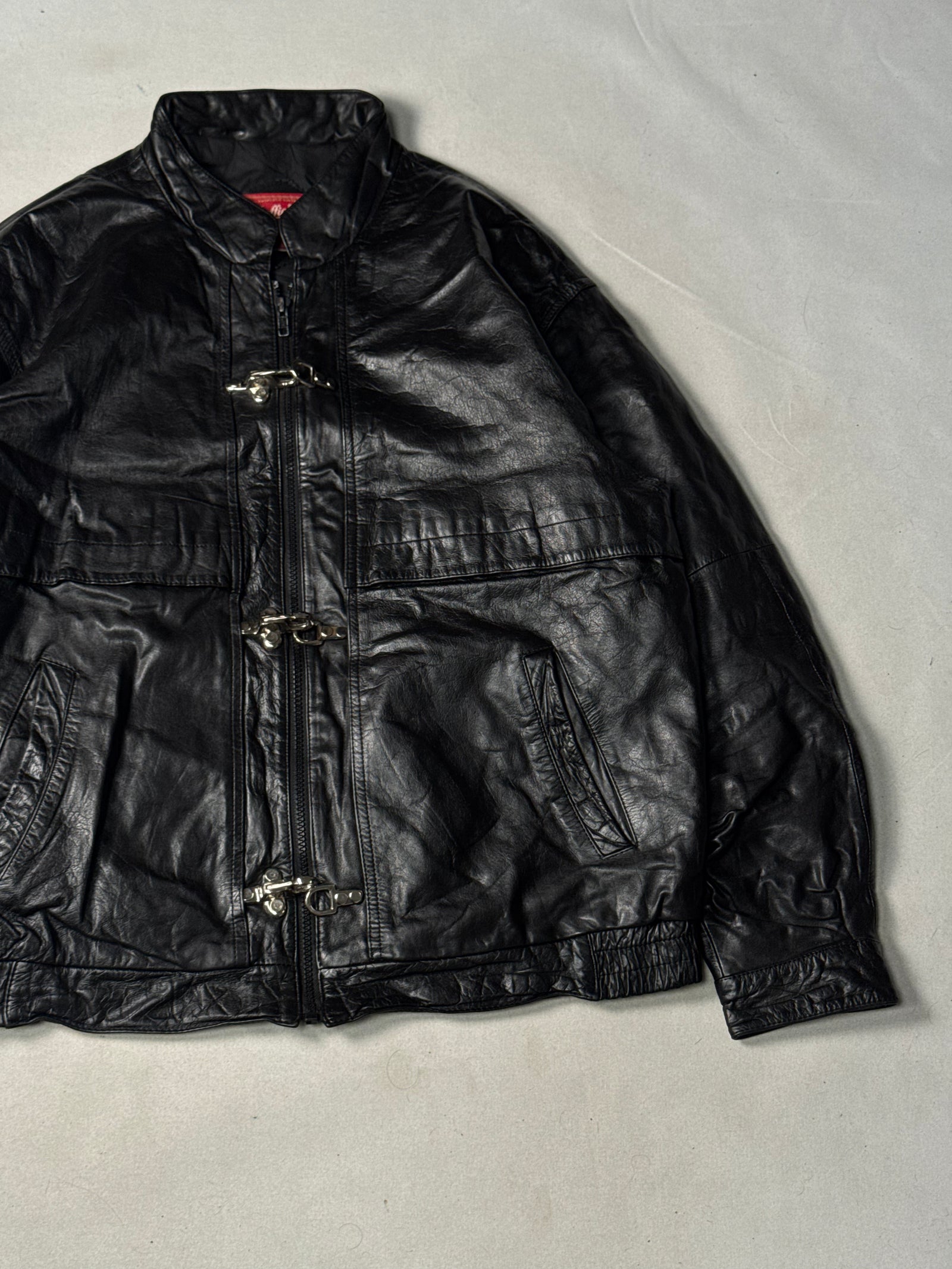 Black Real Leather Clasp Jacket (Size L)