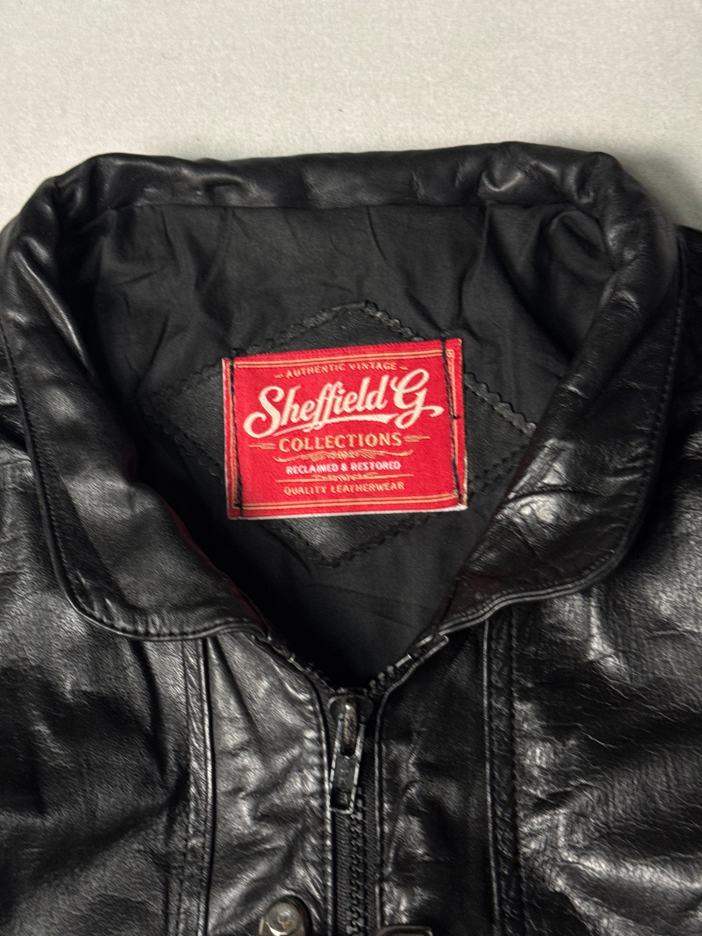 Black Real Leather Clasp Jacket (Size L)