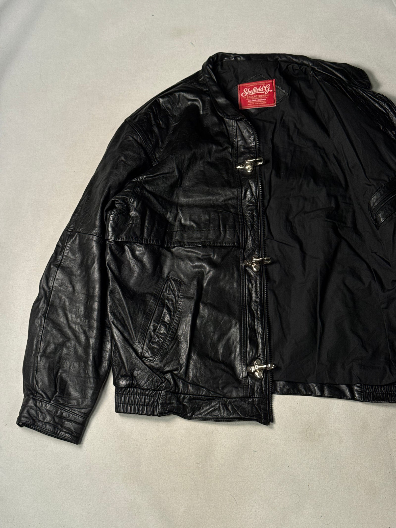 Black Real Leather Clasp Jacket (Size L)