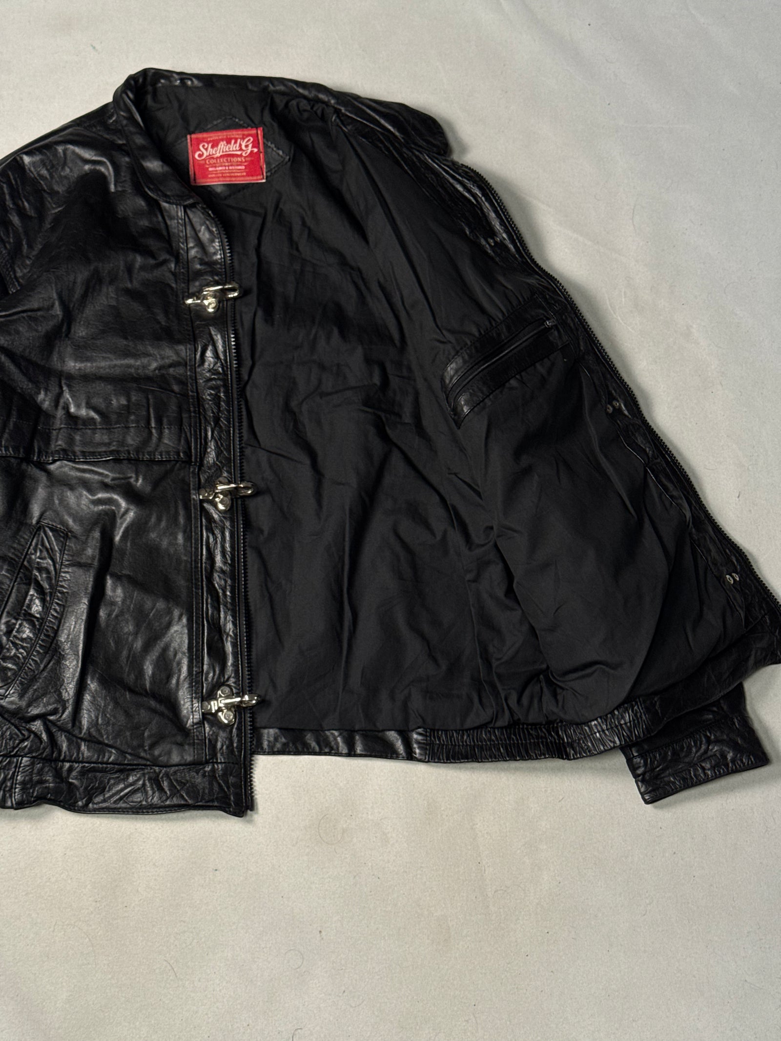 Black Real Leather Clasp Jacket (Size L)