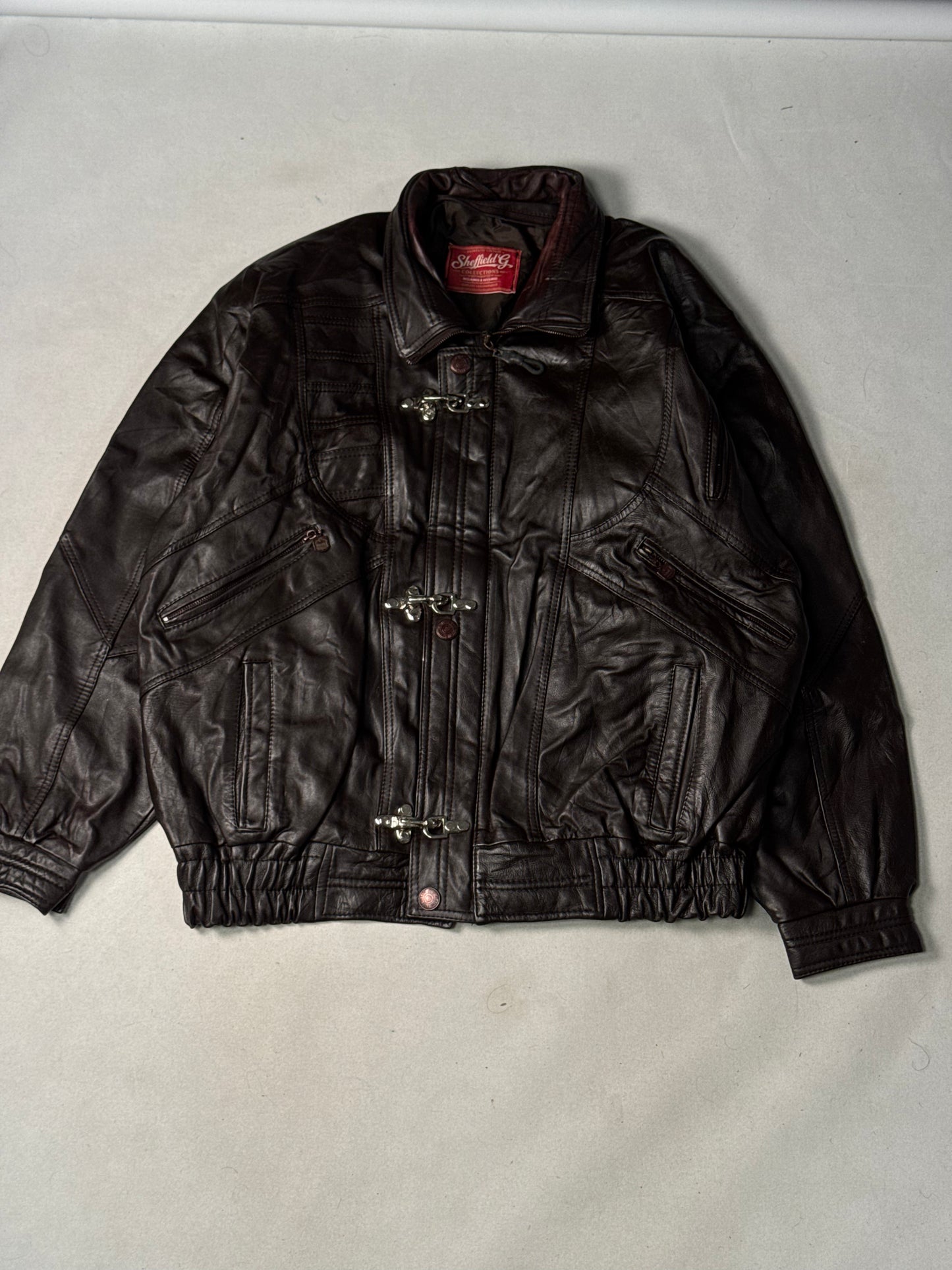 Brown Real Leather Clasp Jacket (Size L)