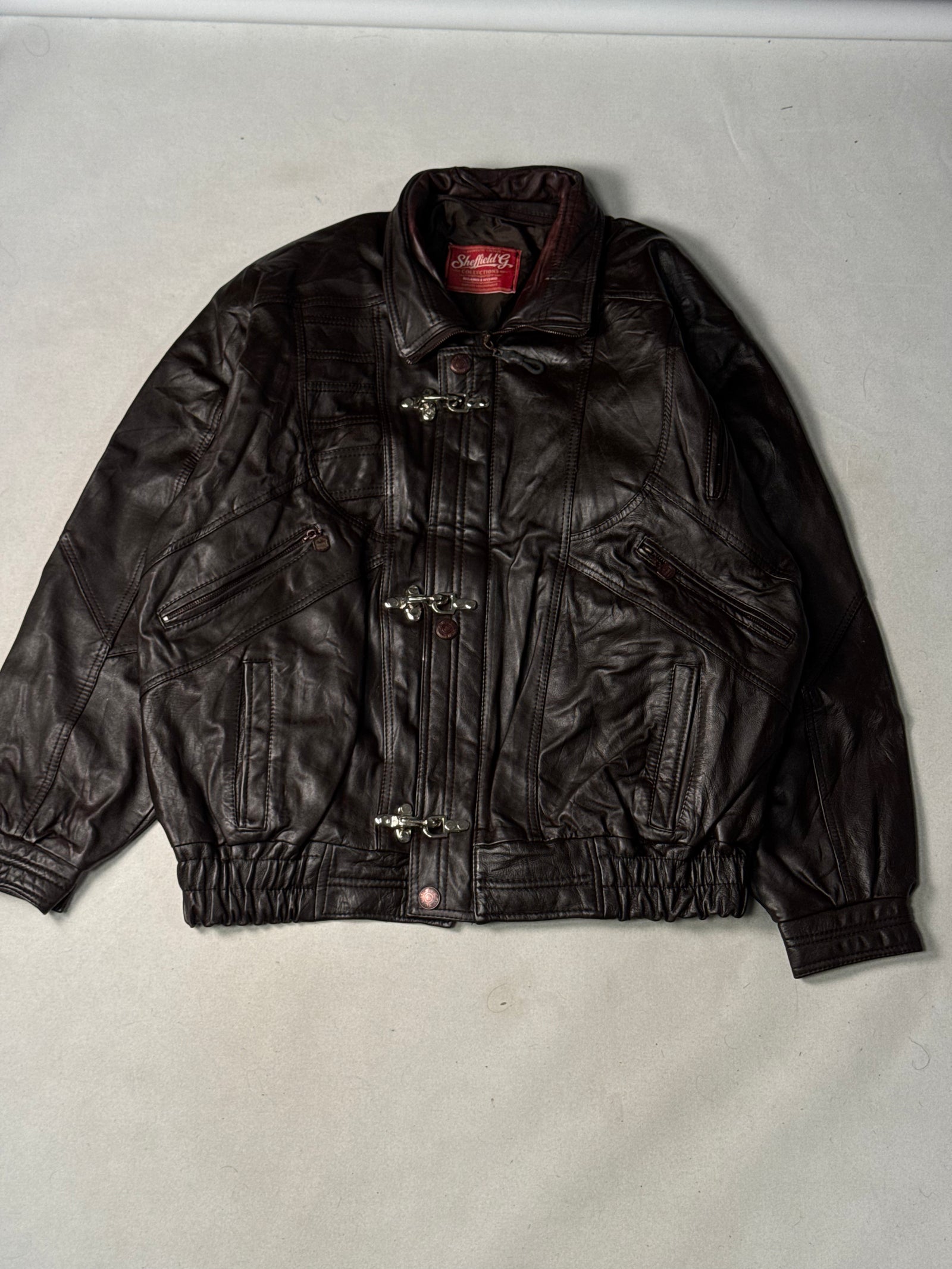 Brown Real Leather Clasp Jacket (Size L)