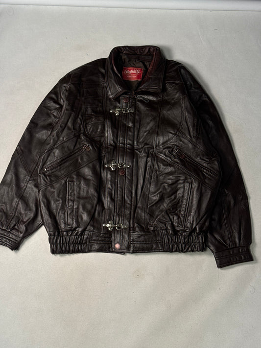 Brown Real Leather Clasp Jacket (Size L)