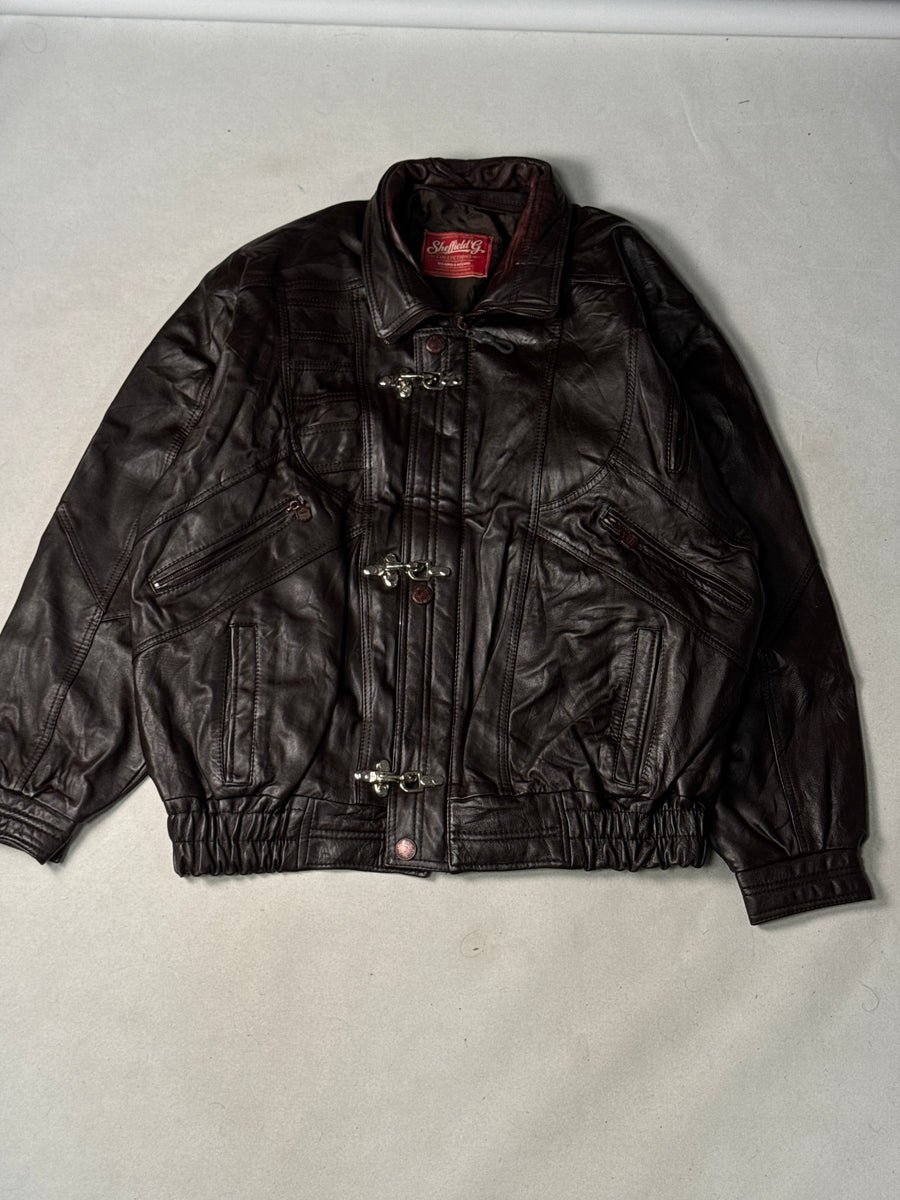 Brown Real Leather Clasp Jacket (Size L)