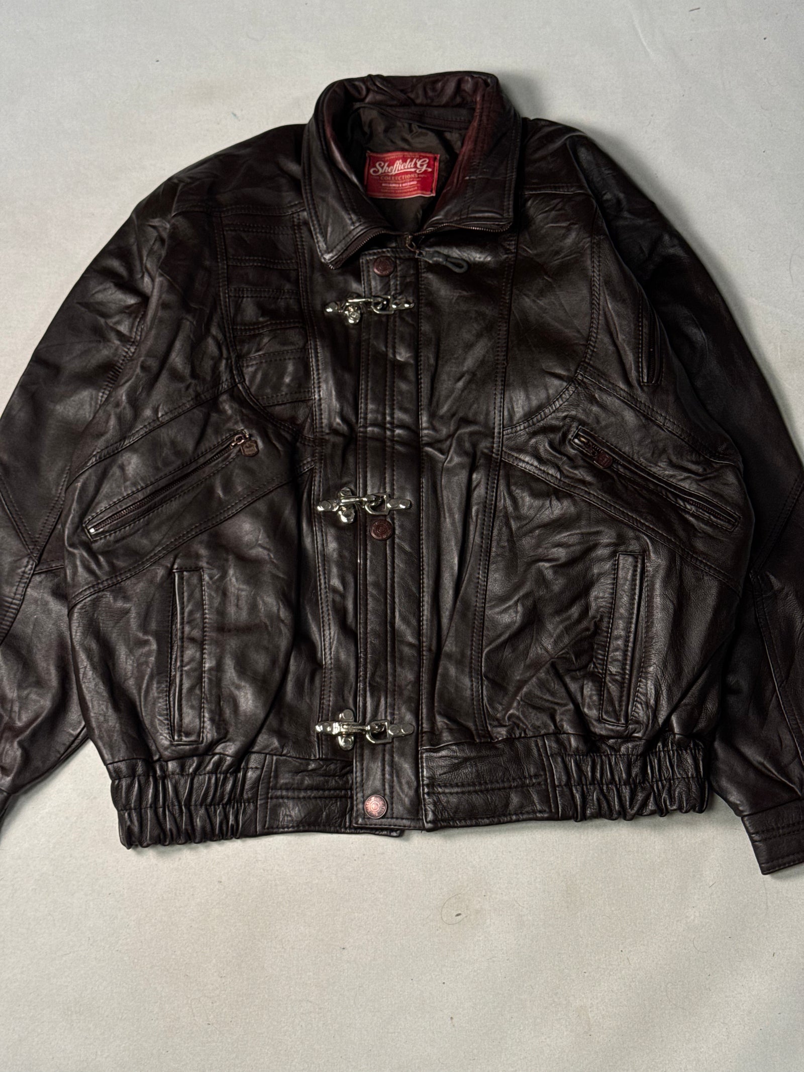 Brown Real Leather Clasp Jacket (Size L)