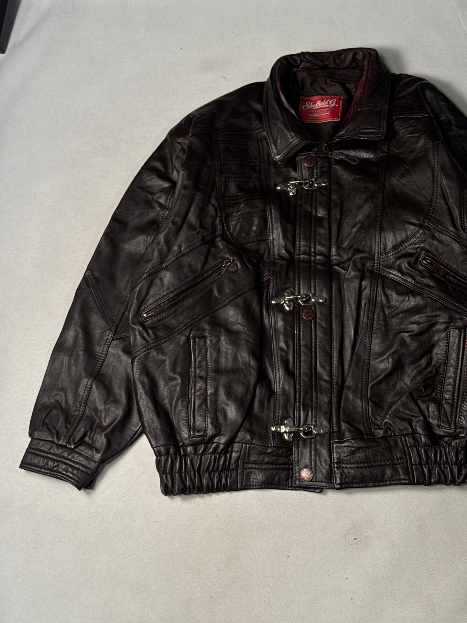 Brown Real Leather Clasp Jacket (Size L)