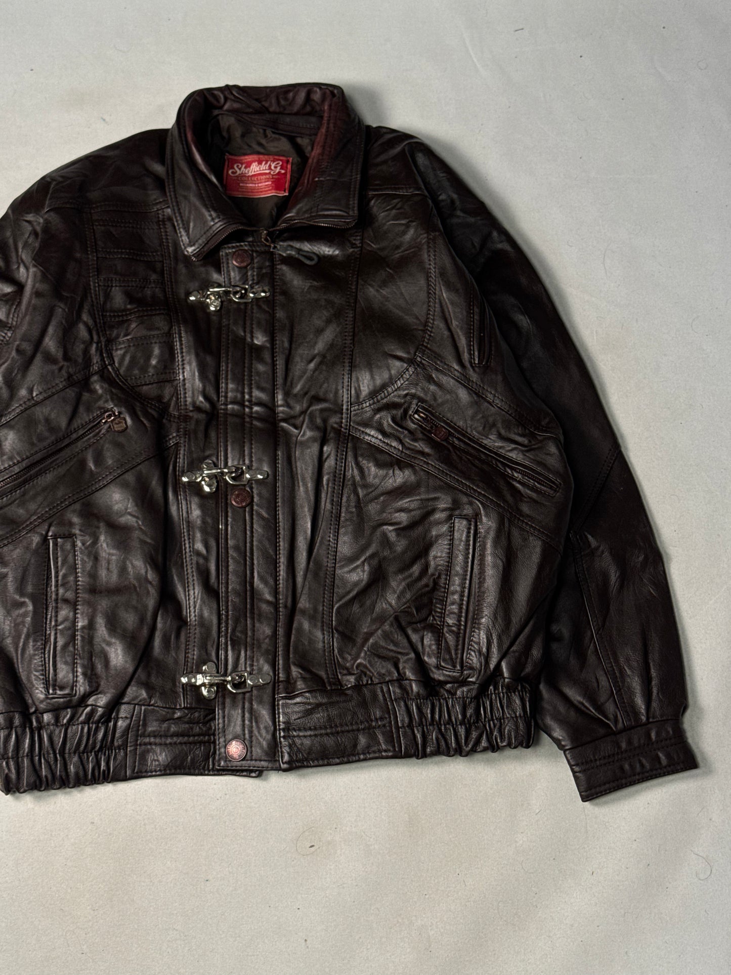 Brown Real Leather Clasp Jacket (Size L)