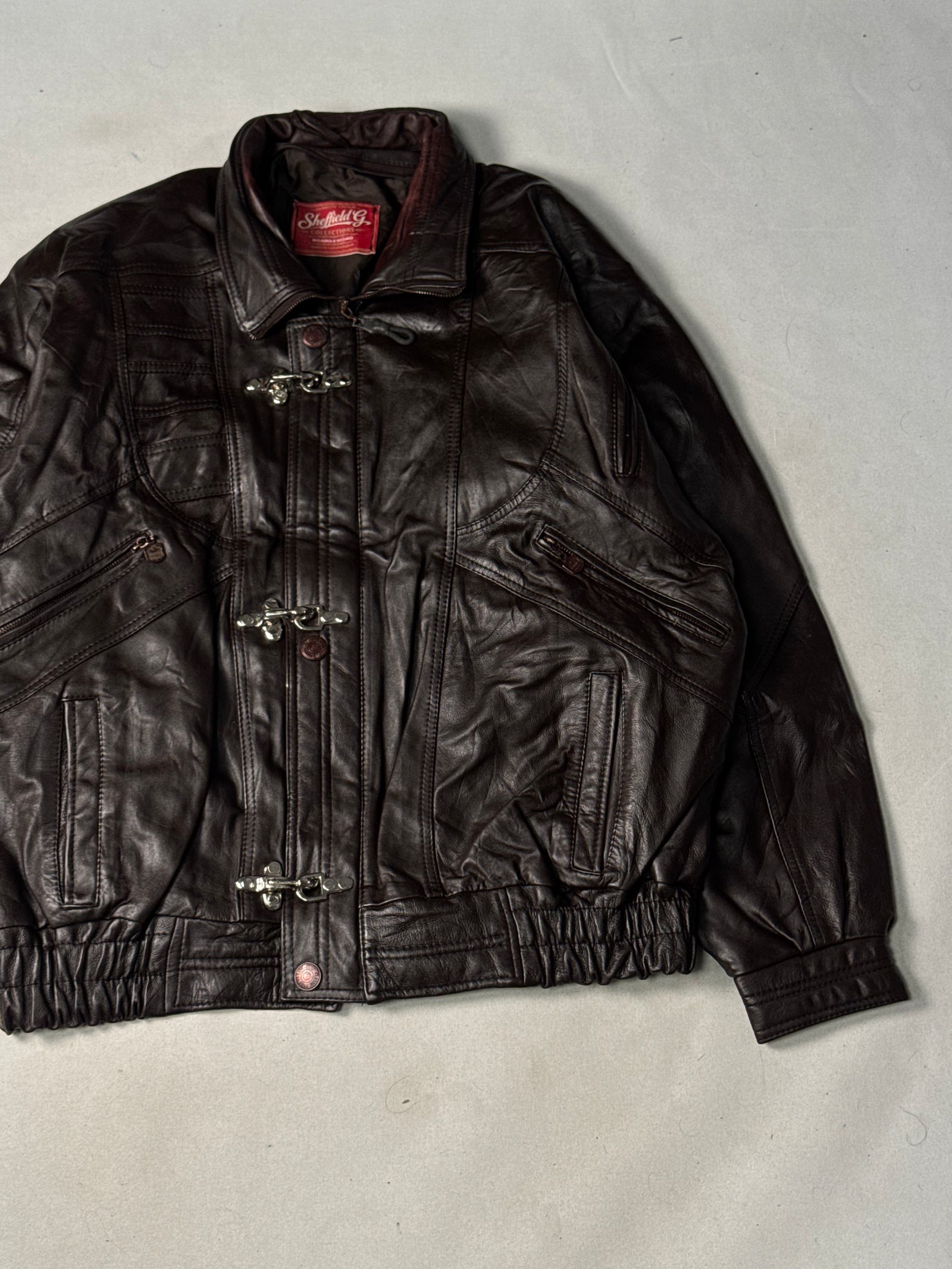 Brown Real Leather Clasp Jacket (Size L)