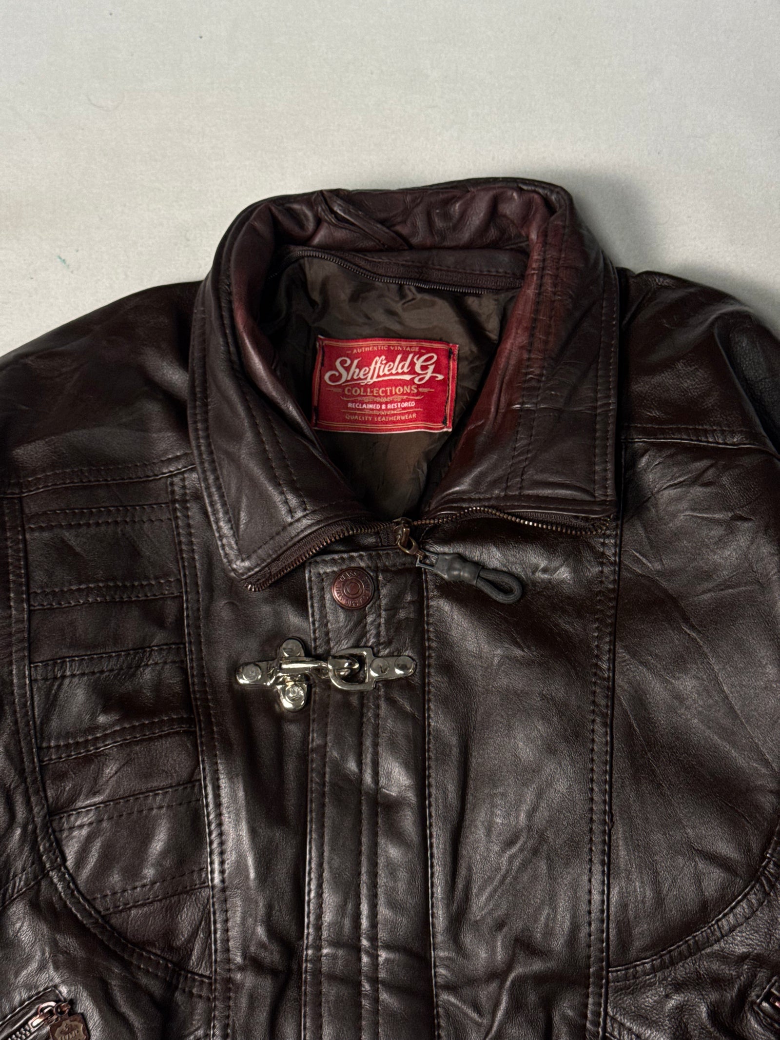 Brown Real Leather Clasp Jacket (Size L)