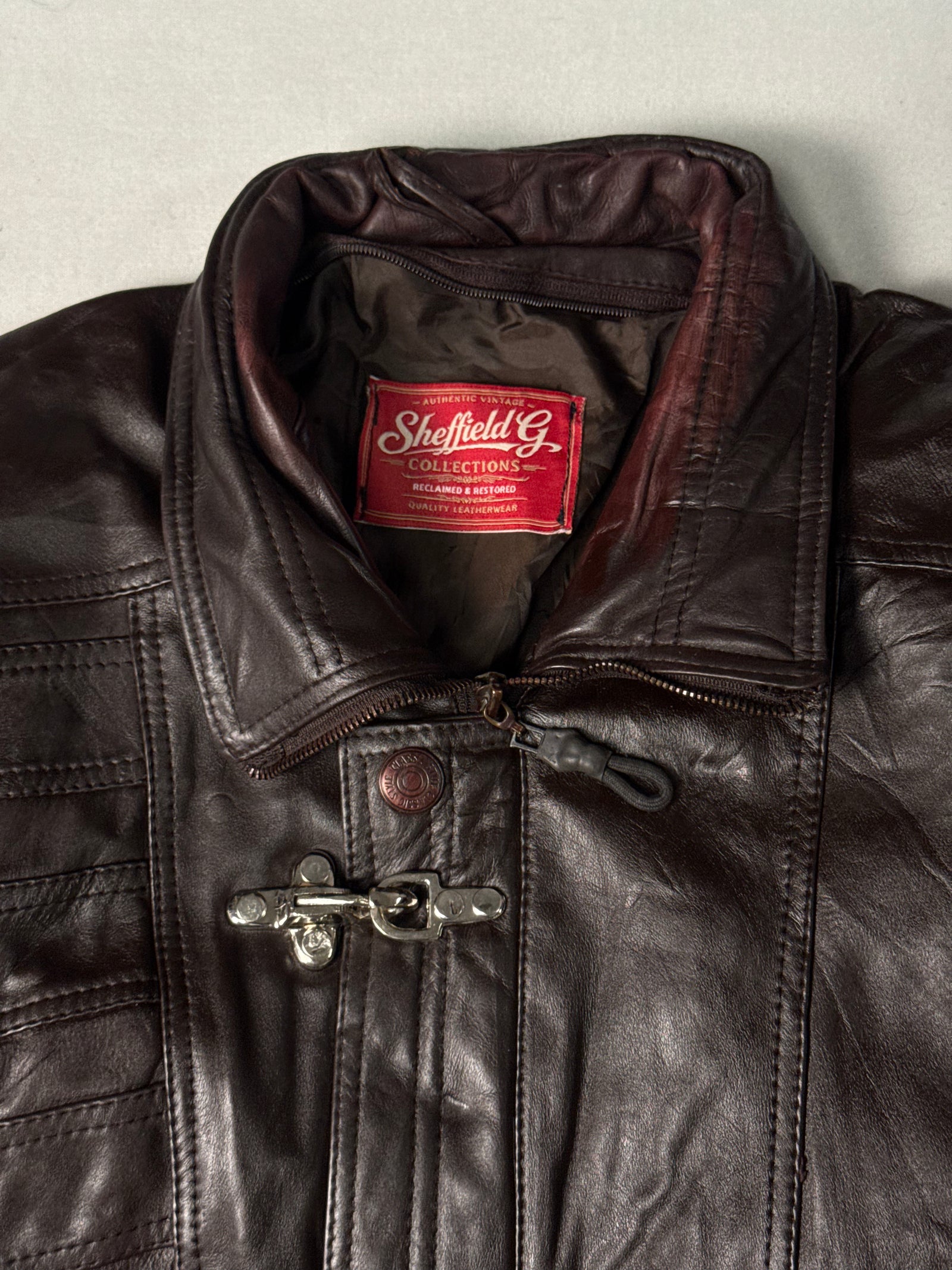 Brown Real Leather Clasp Jacket (Size L)