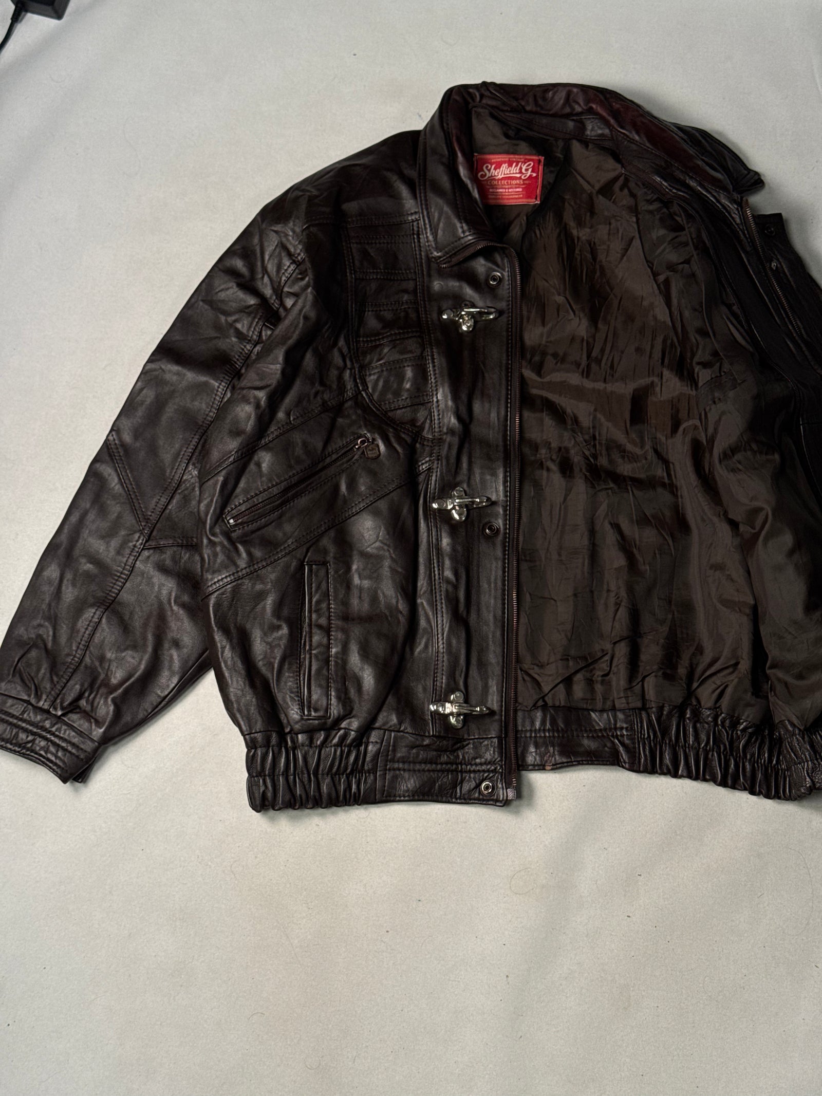 Brown Real Leather Clasp Jacket (Size L)