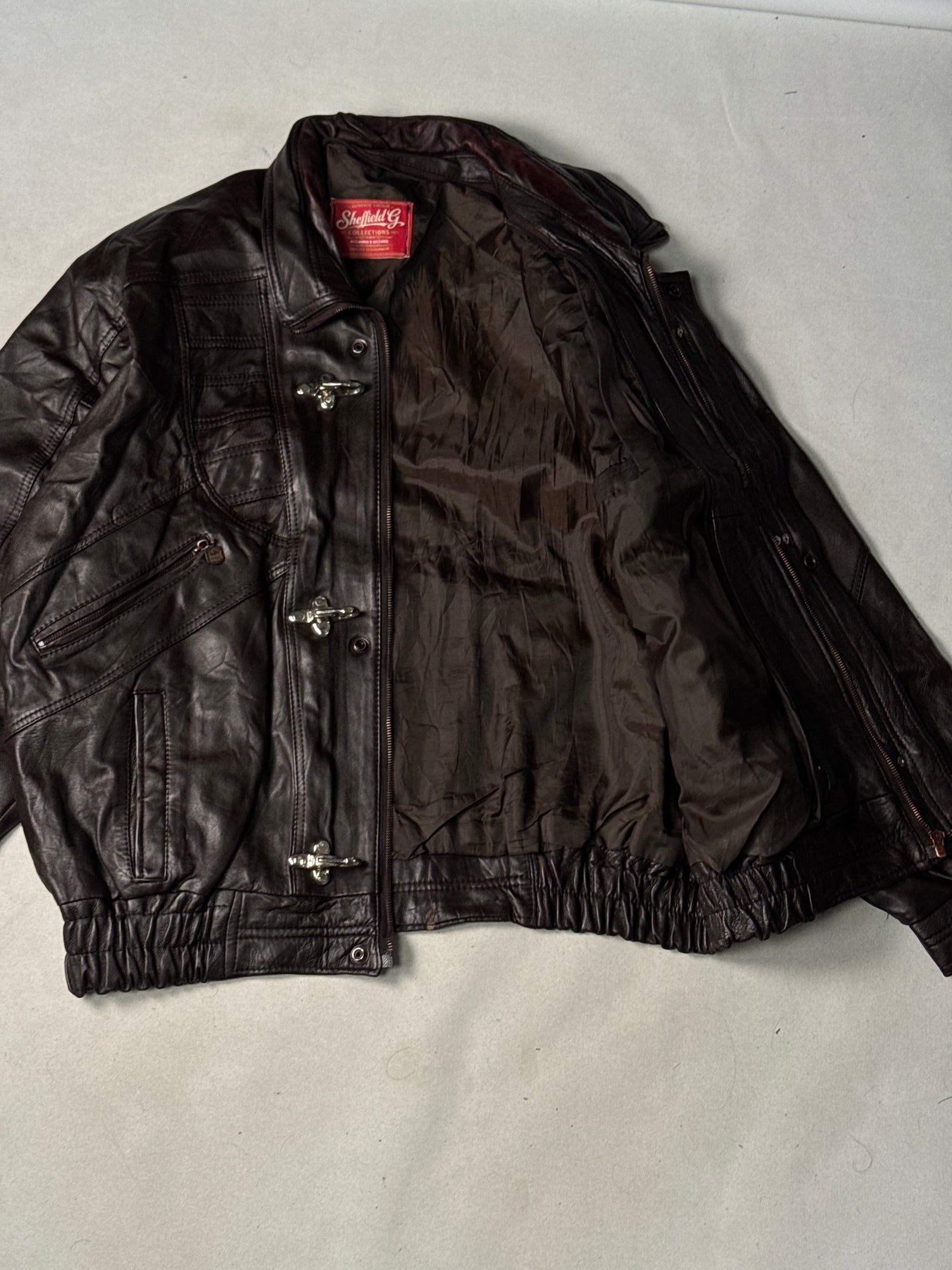 Brown Real Leather Clasp Jacket (Size L)