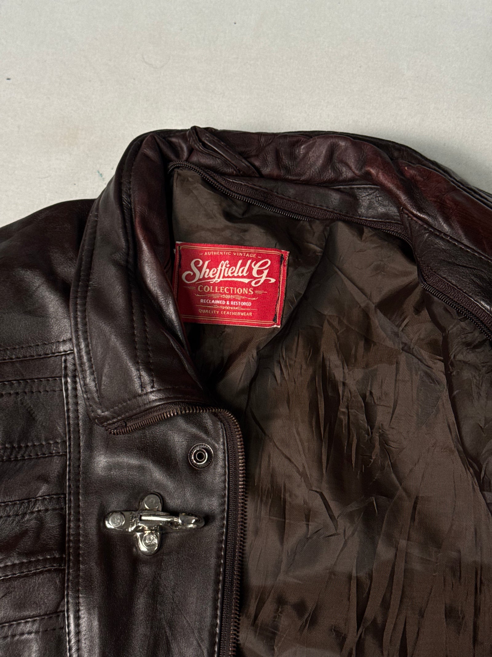 Brown Real Leather Clasp Jacket (Size L)