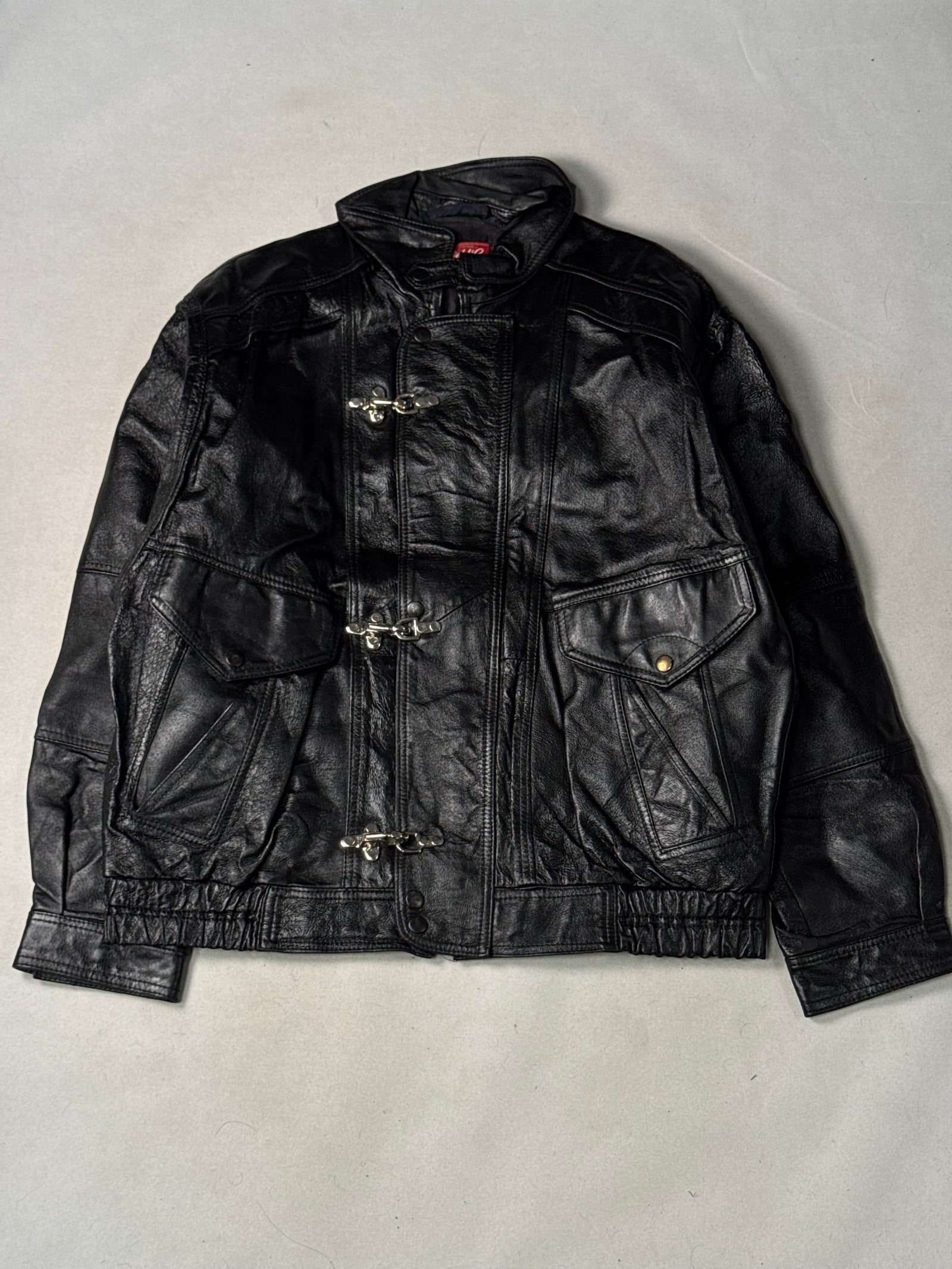 Black Real Leather Clasp Jacket (Size L)