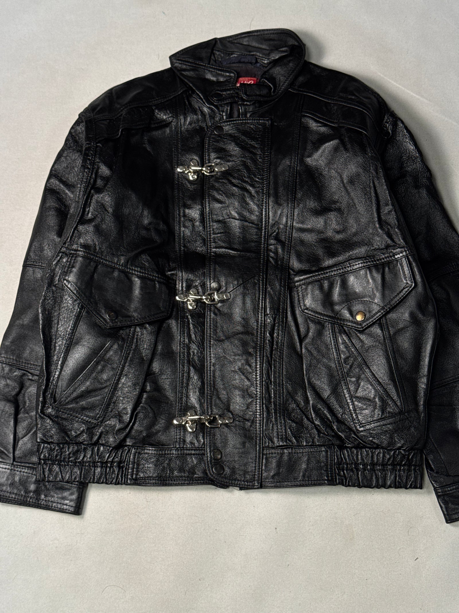 Black Real Leather Clasp Jacket (Size L)