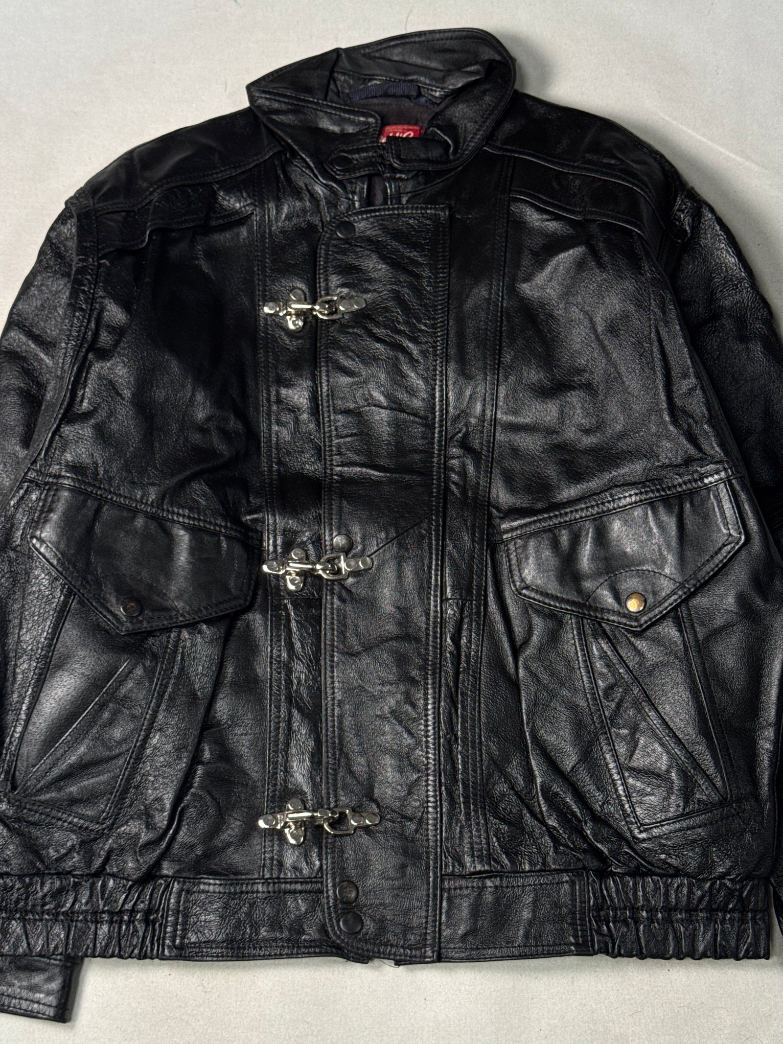 Black Real Leather Clasp Jacket (Size L)