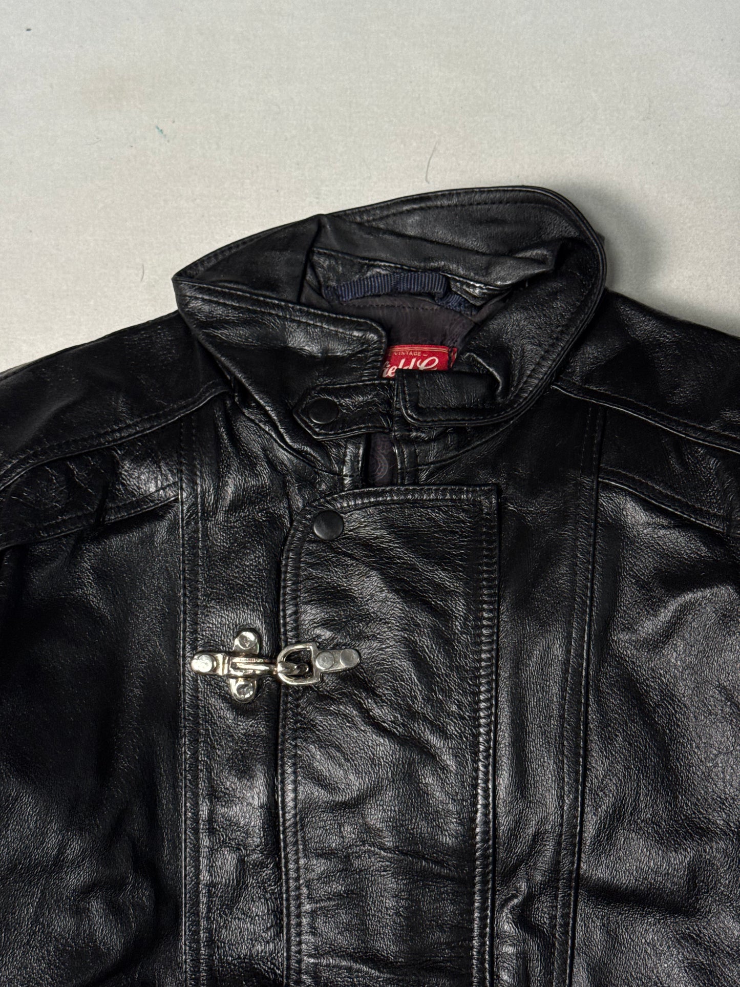 Black Real Leather Clasp Jacket (Size L)