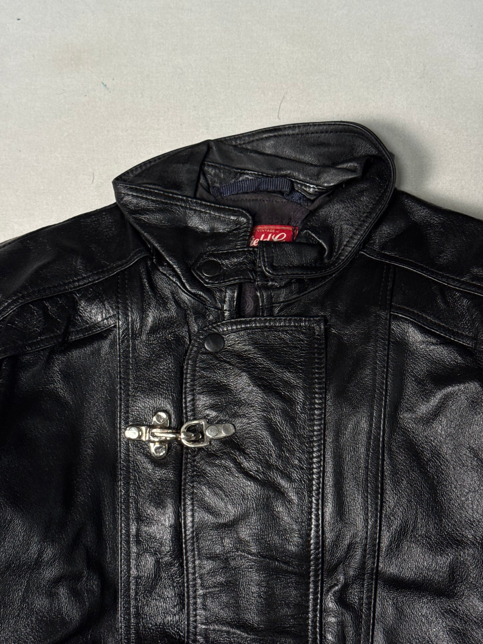Black Real Leather Clasp Jacket (Size L)
