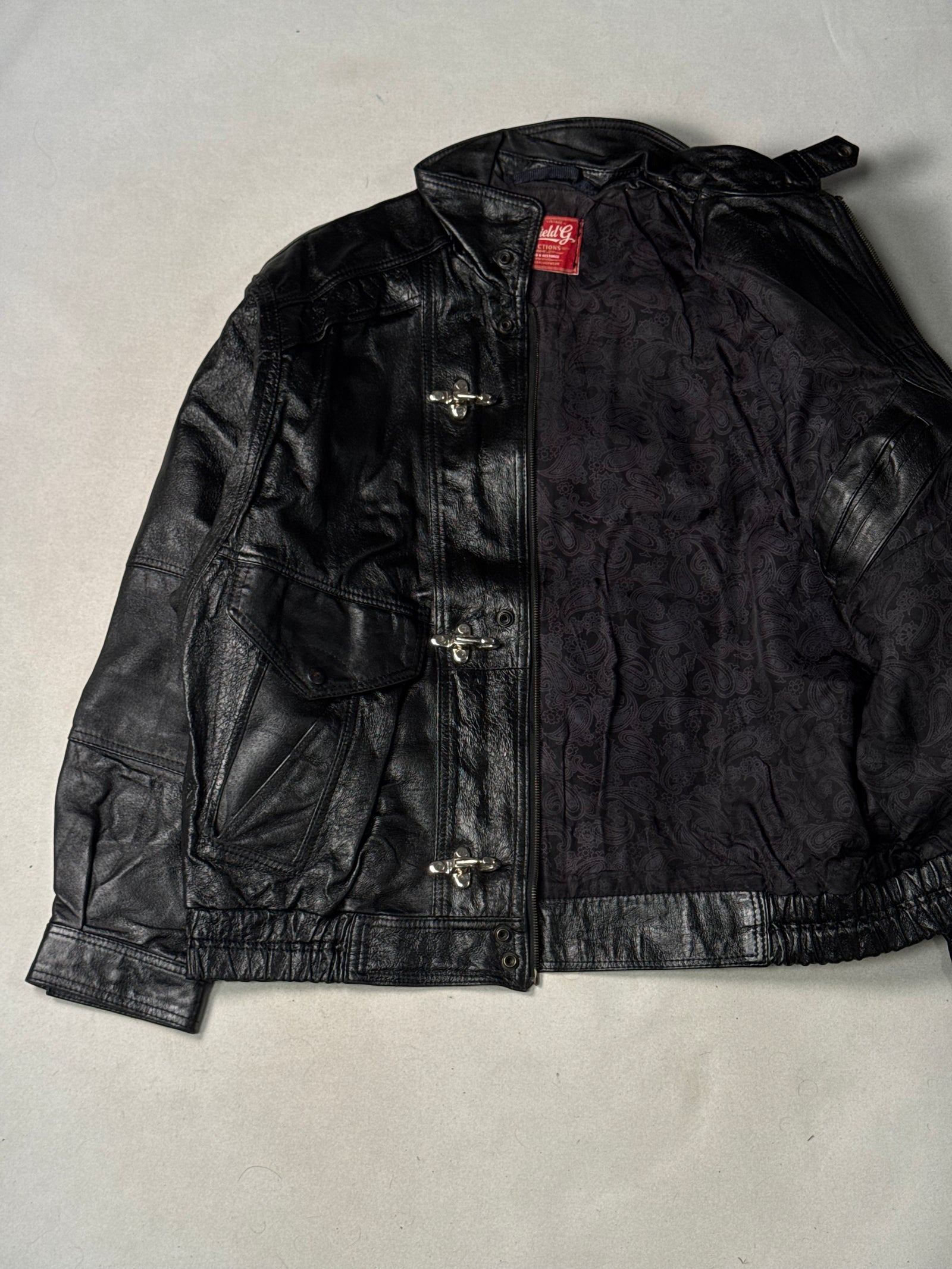 Black Real Leather Clasp Jacket (Size L)