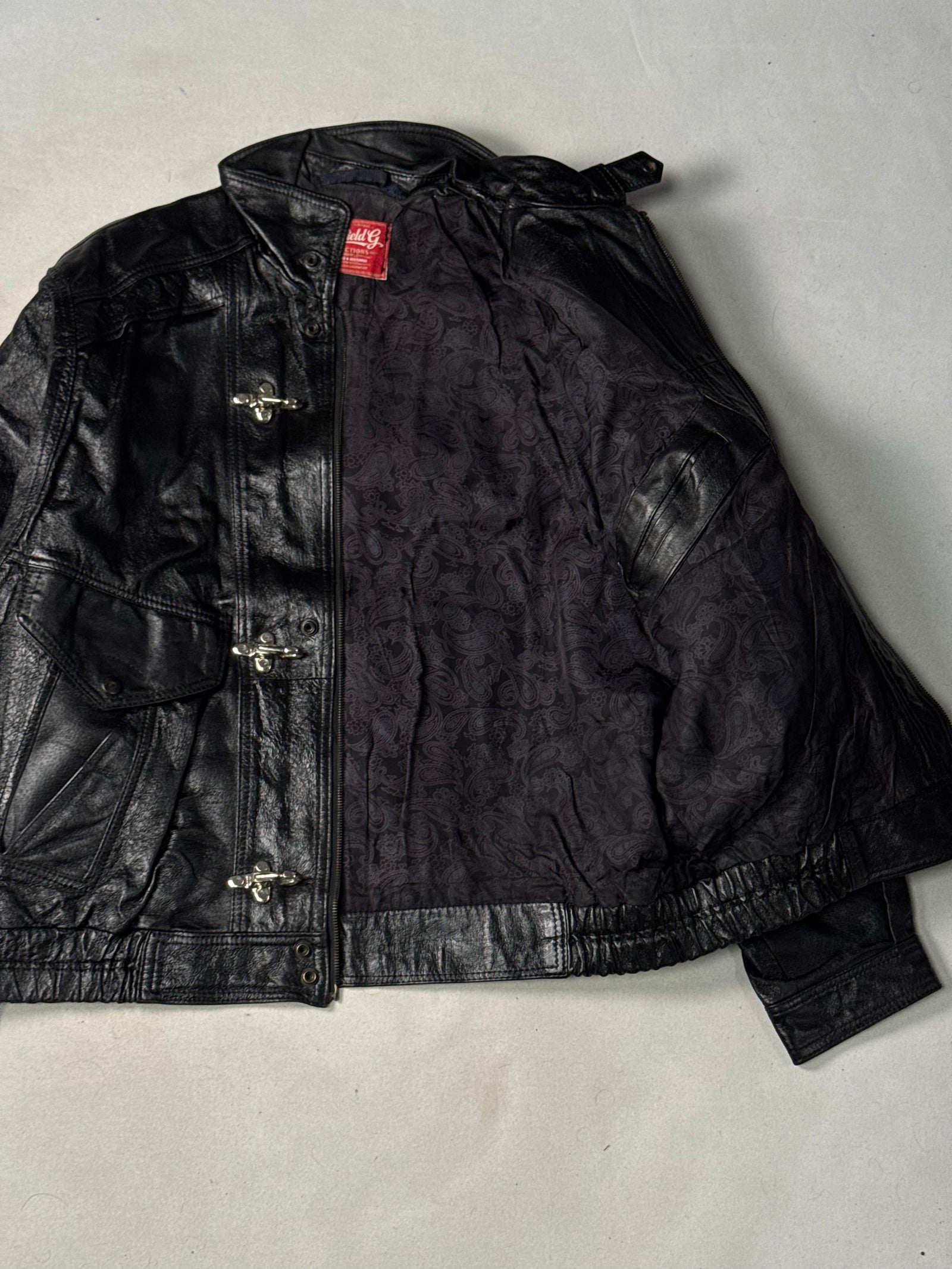 Black Real Leather Clasp Jacket (Size L)