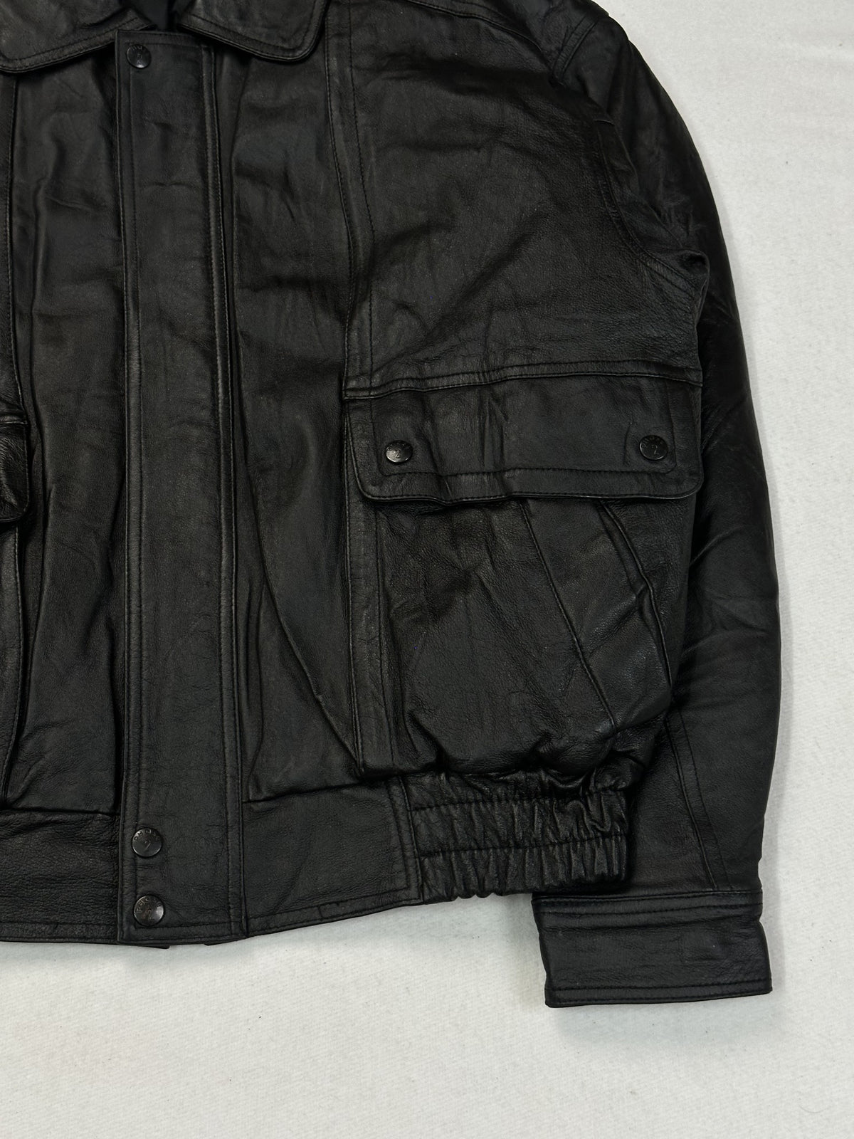 Size M harrington in black real leather with a 24 inch chest.
