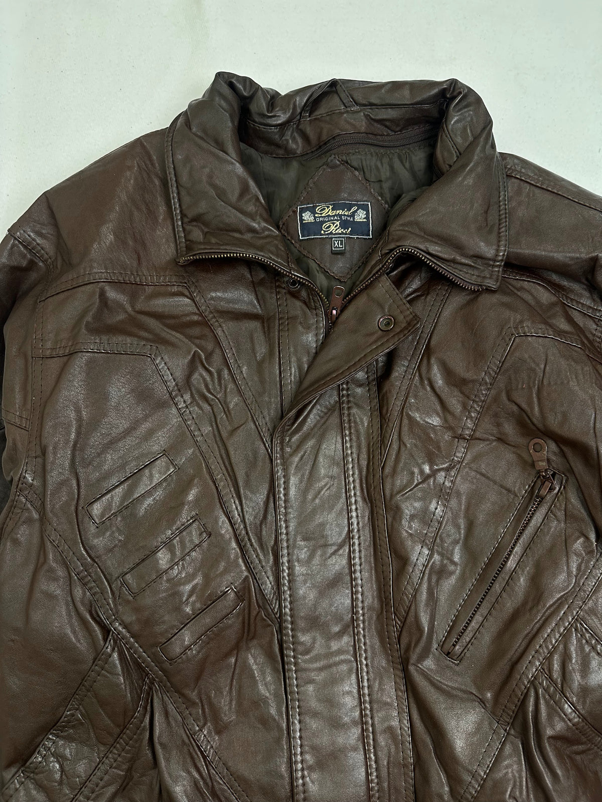 Interior of the brown harrington shown open at the front