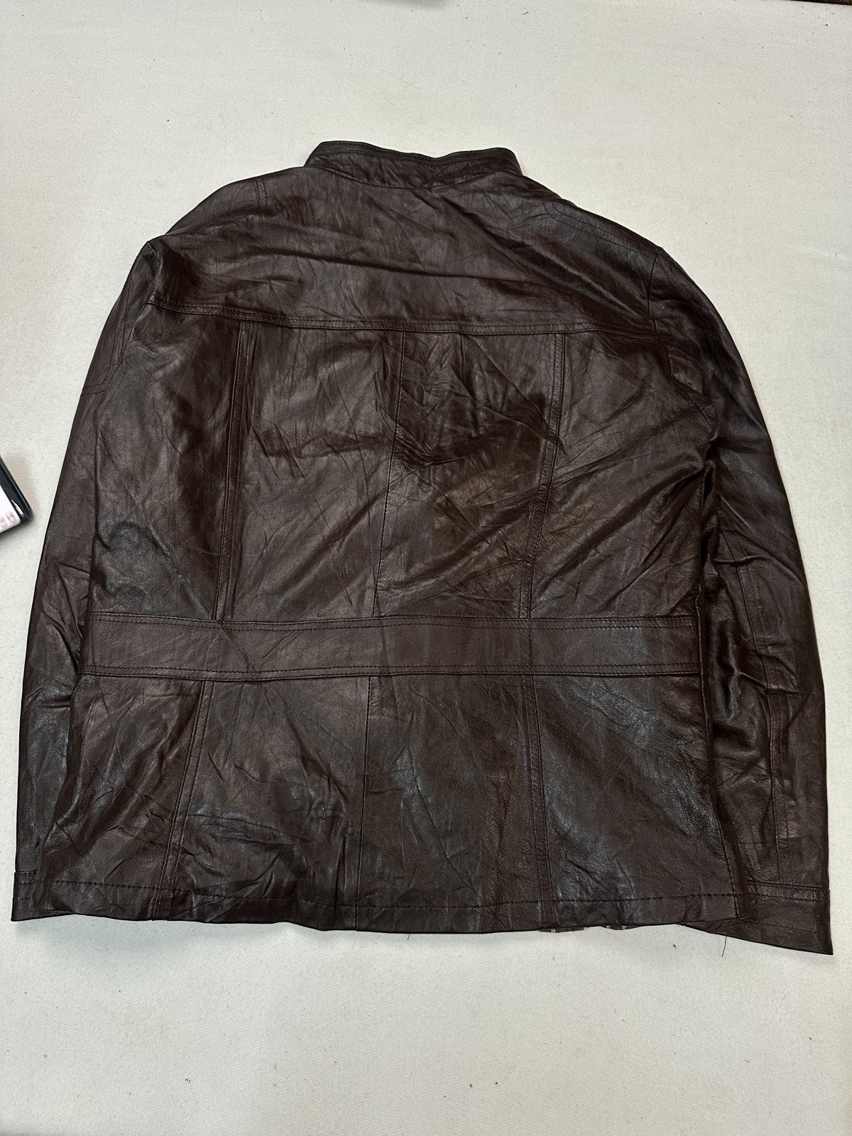 Reverse of the XL burgundy bomber jacket, straight hem running level across the bottom