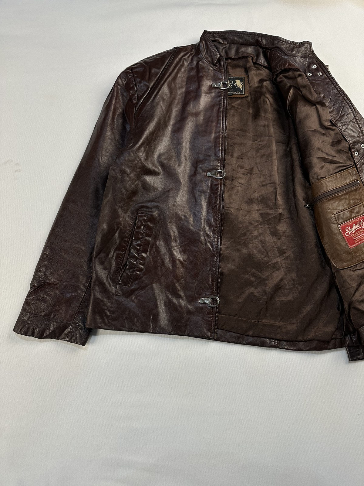 Cafe racer opened out to show the lining inside