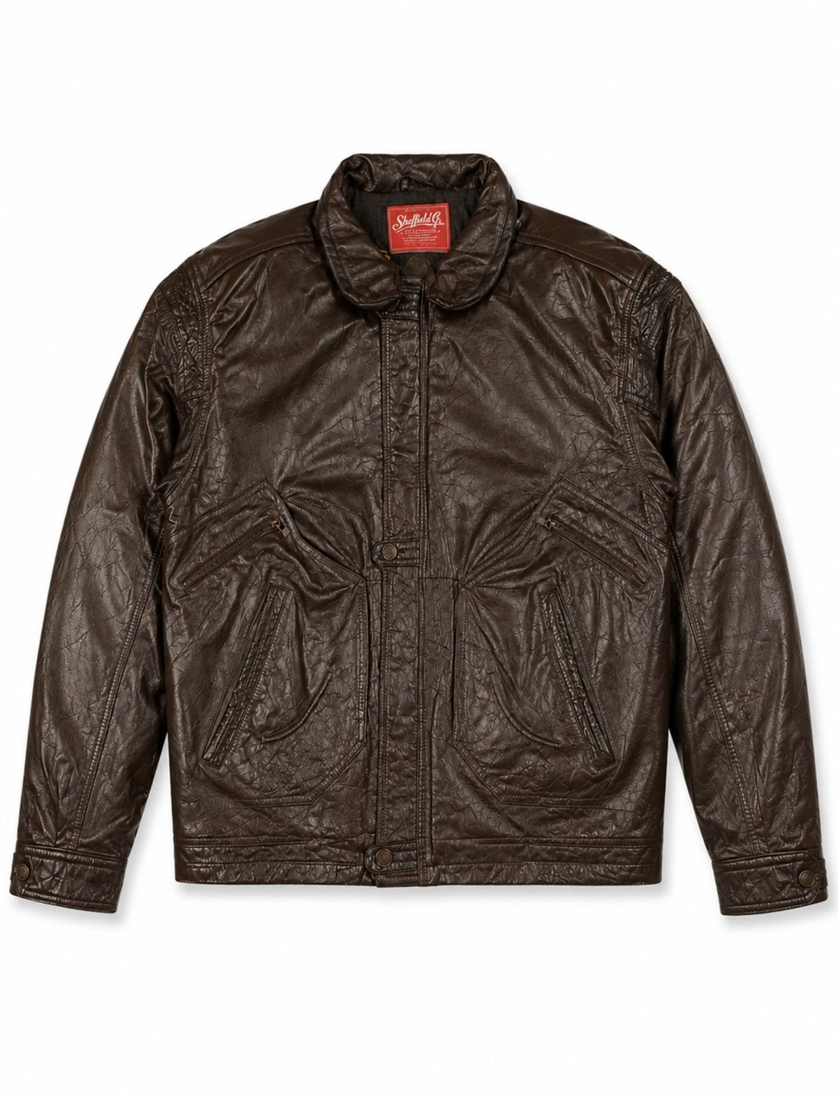 Burgundy leather flight jacket in size XXL with a wide shirt collar