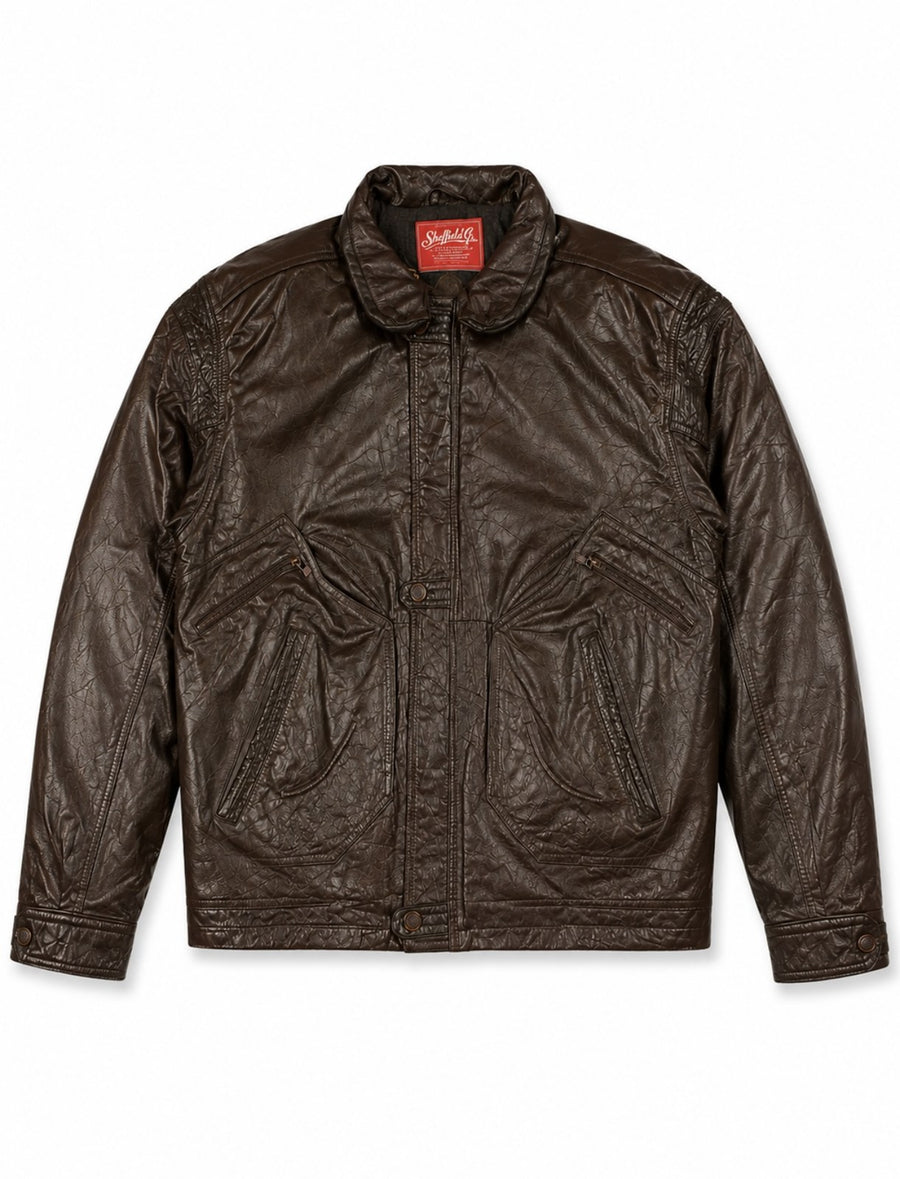 Burgundy leather flight jacket in size XXL with a wide shirt collar