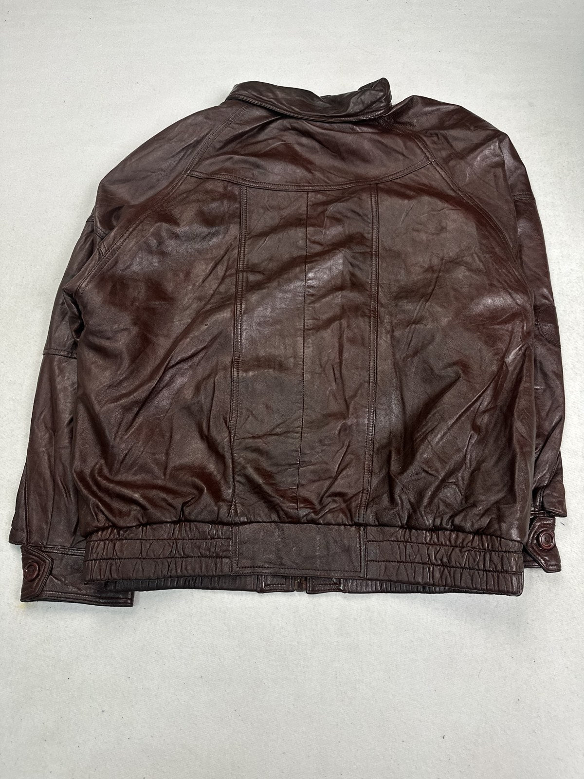 Back of the size L burgundy harrington with its raglan sleeve seams