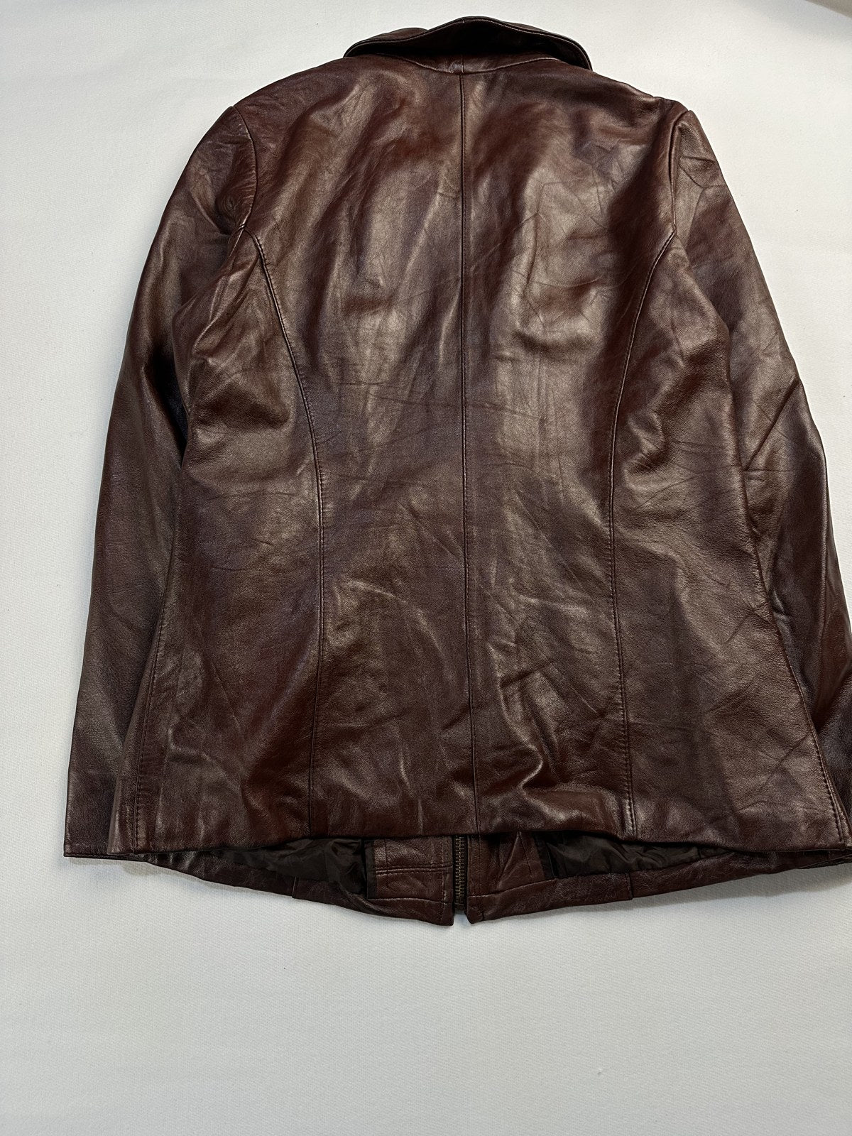 Back of the size S burgundy harrington shown flat