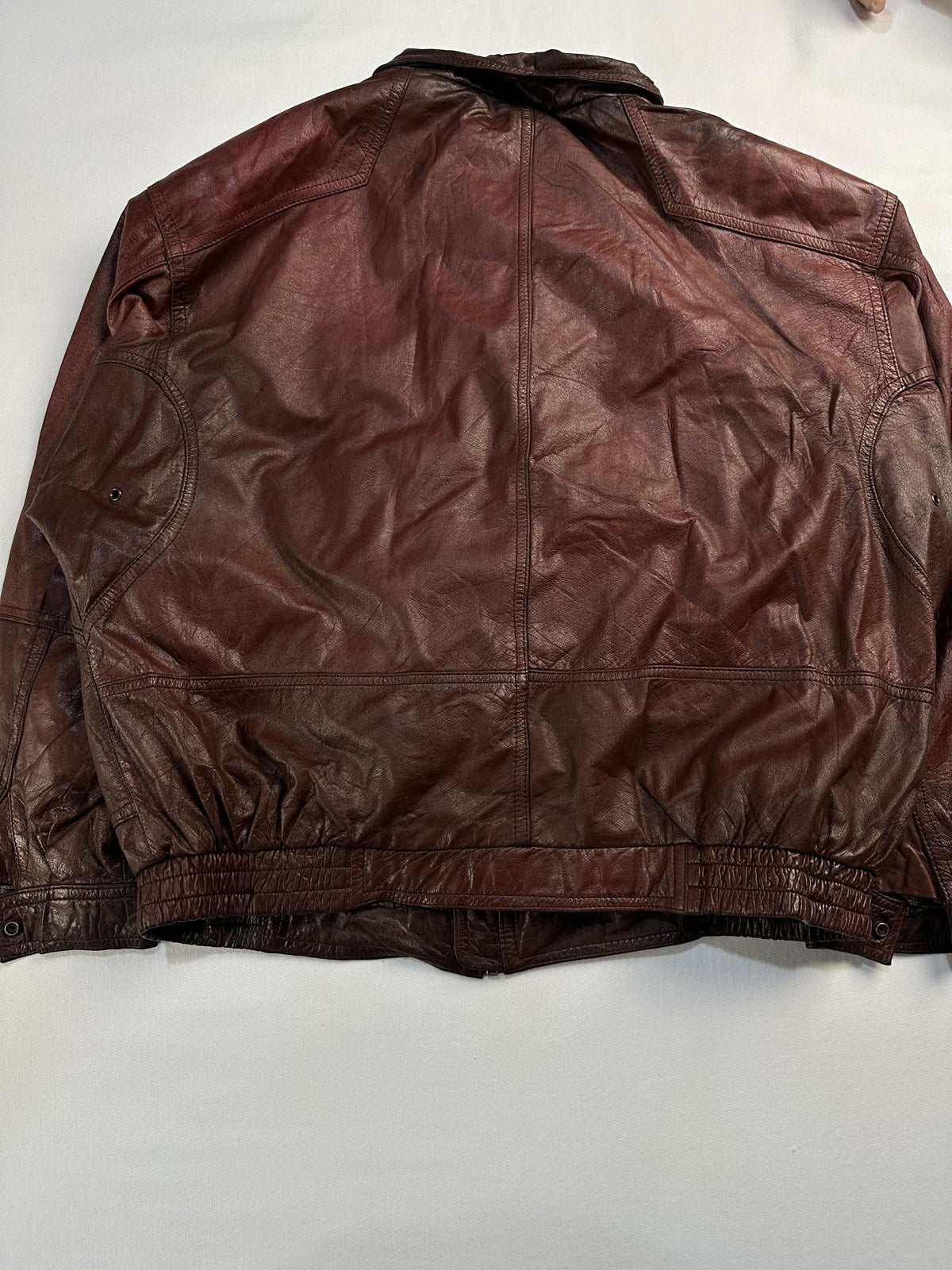 Back of the size XXL burgundy harrington shown flat