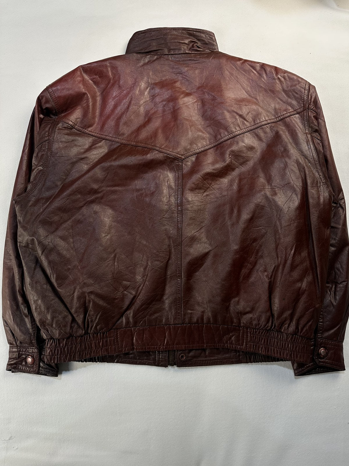 Back of the size XL burgundy harrington shown flat