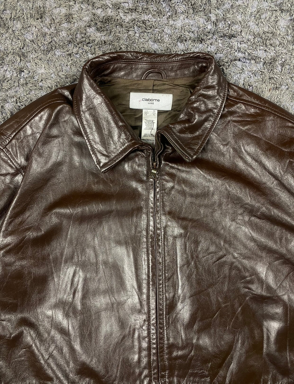 Size XL harrington in brown real leather with a 25 inch chest